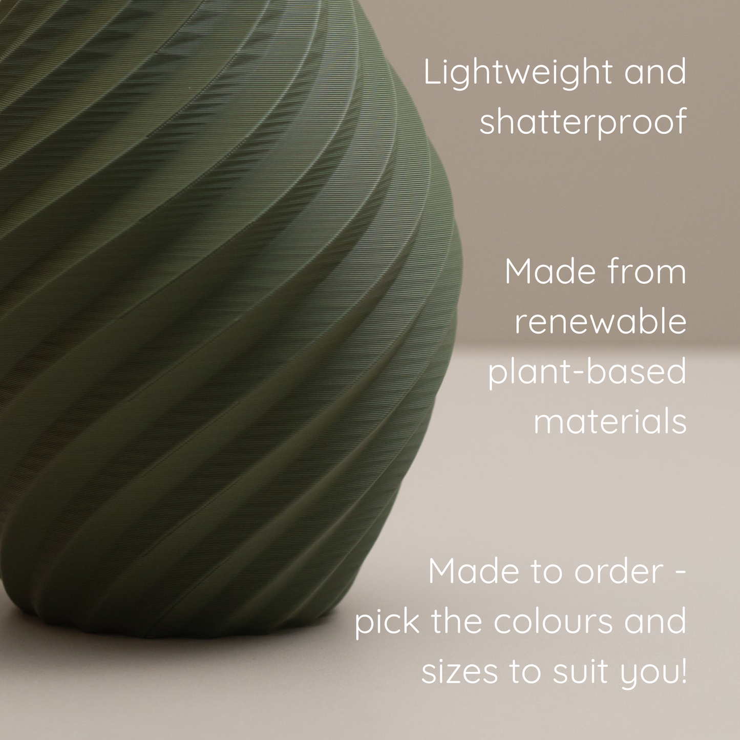 Olive Green Vase - Swirl Effect - Decorative 3D Print Ornament
