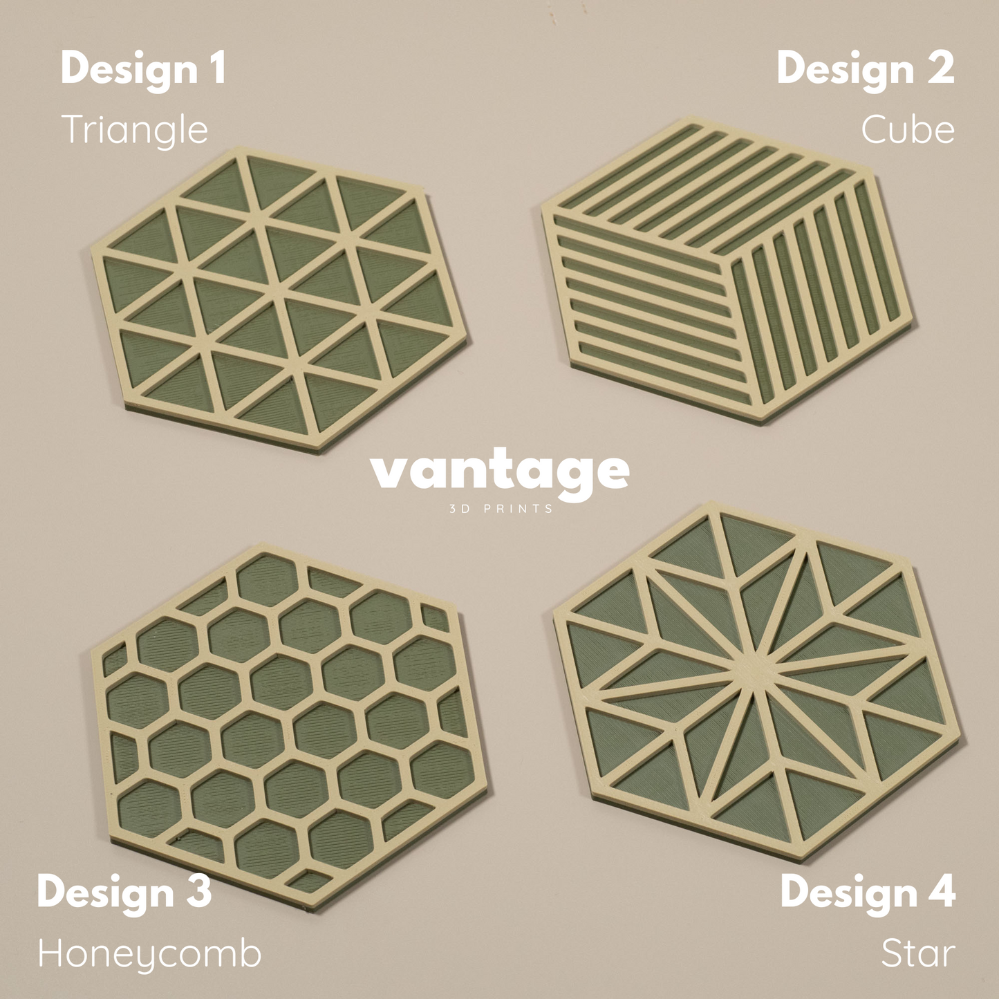 Olive Green Hexagonal Coasters - 4 or 8 pack