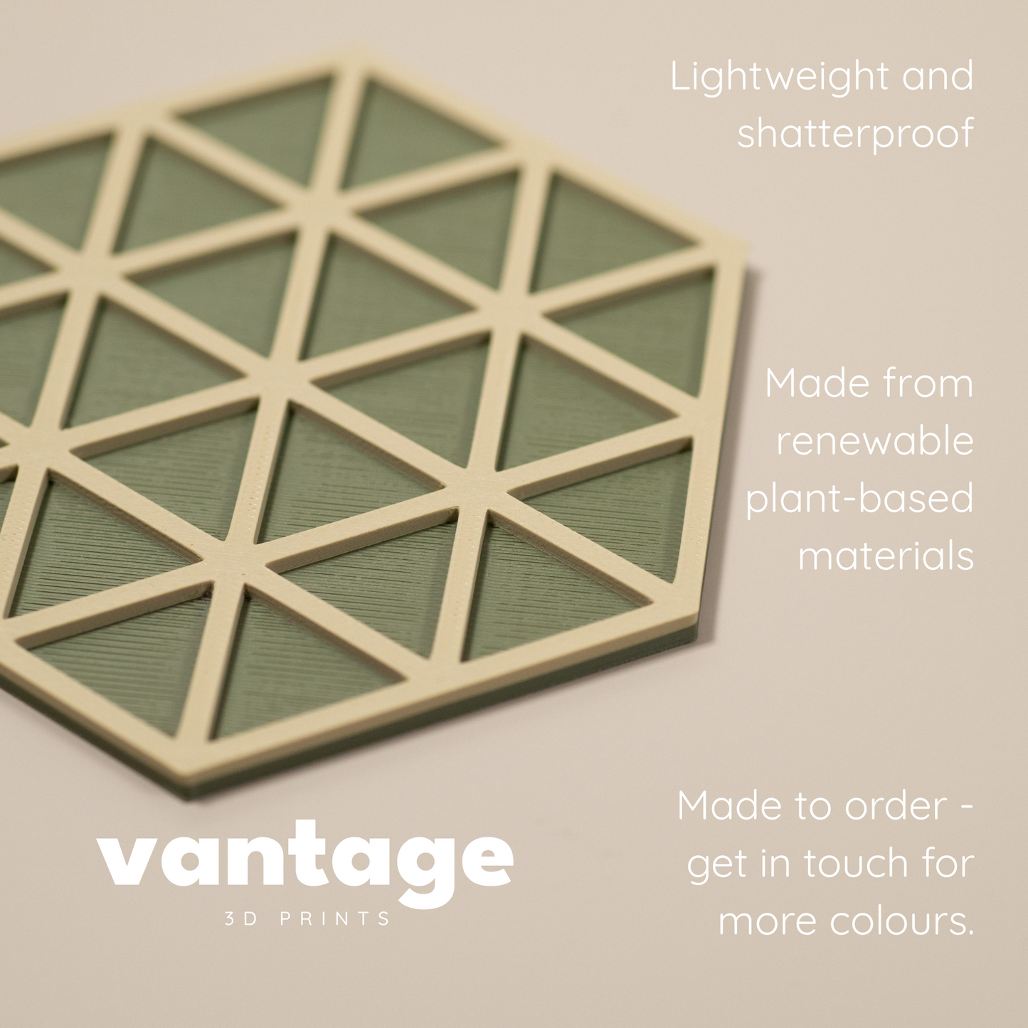 Olive Green Hexagonal Coasters - 4 or 8 pack