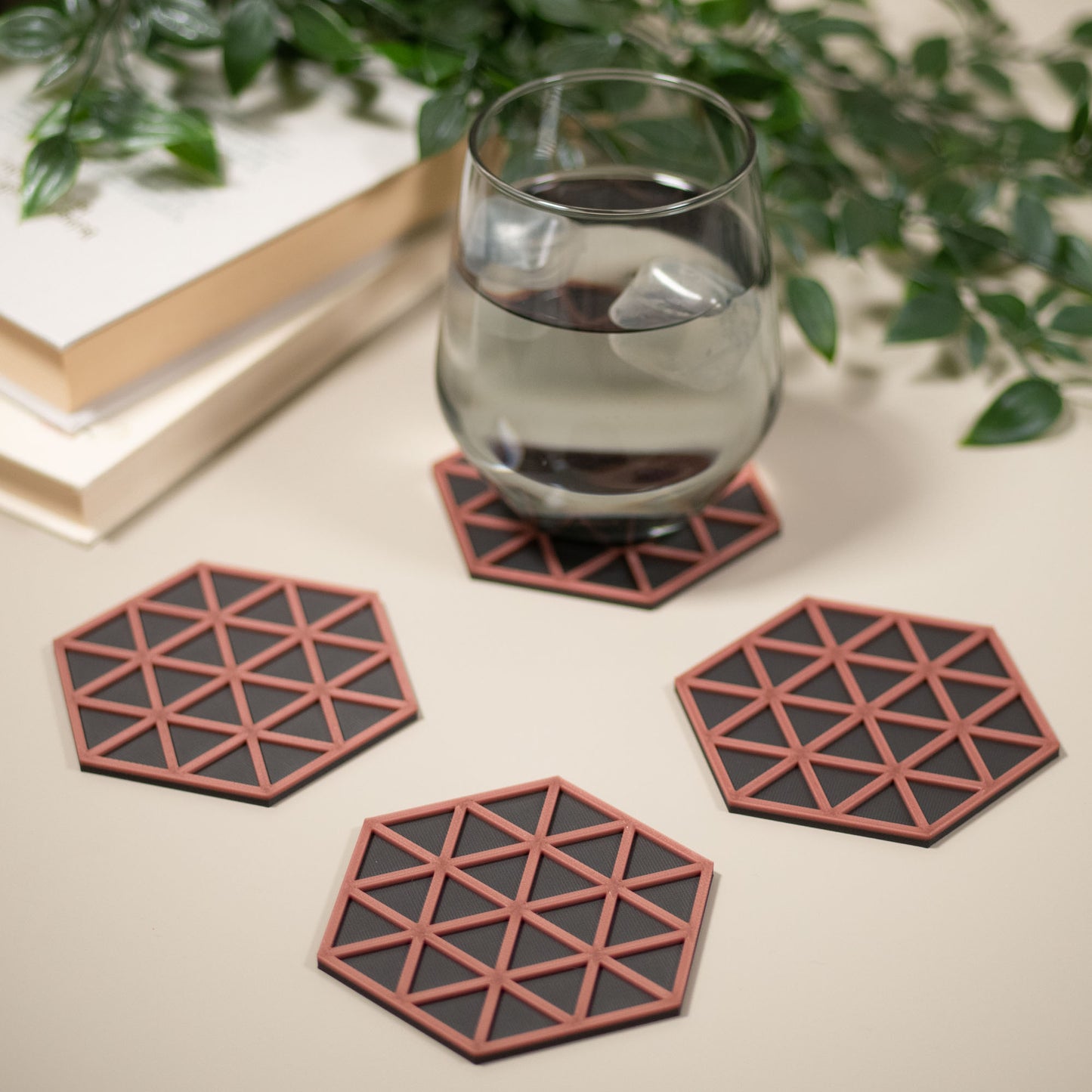 Copper Hexagonal Coasters - 4 or 8 pack - Copper/ Gunmetal Grey