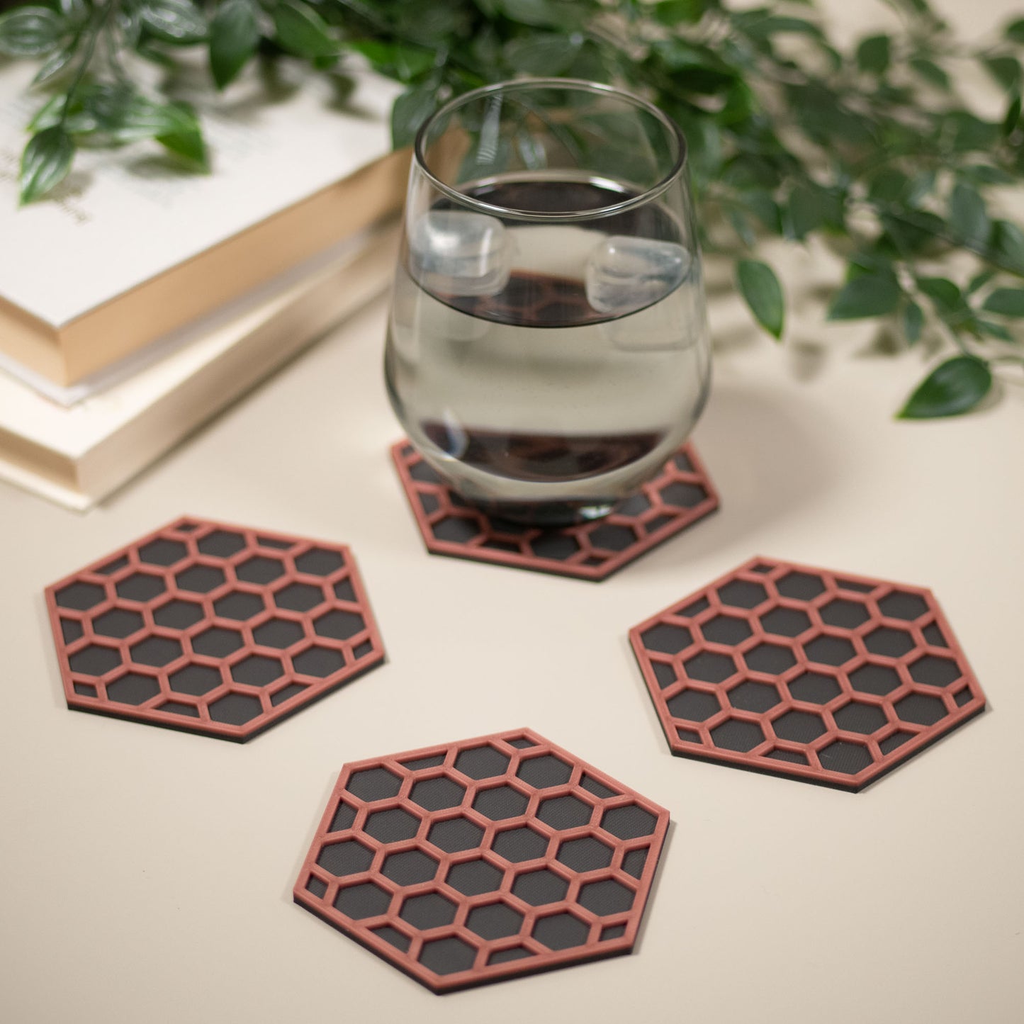 Copper Hexagonal Coasters - 4 or 8 pack - Copper/ Gunmetal Grey