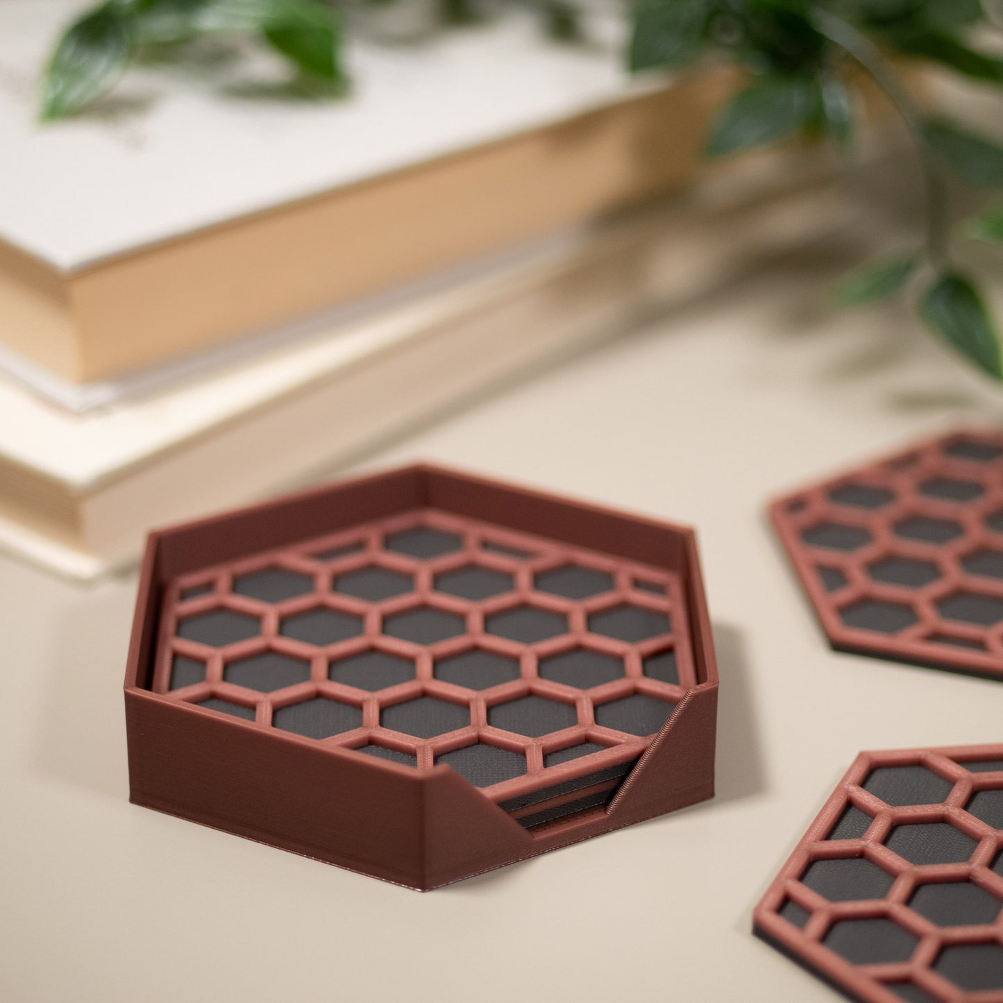 Copper Hexagonal Coasters - 4 or 8 pack - Copper/ Gunmetal Grey