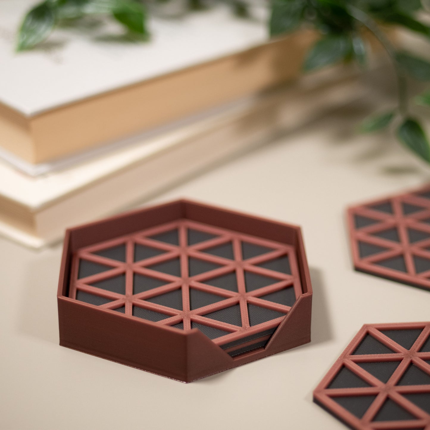 Copper Hexagonal Coasters - 4 or 8 pack - Copper/ Gunmetal Grey