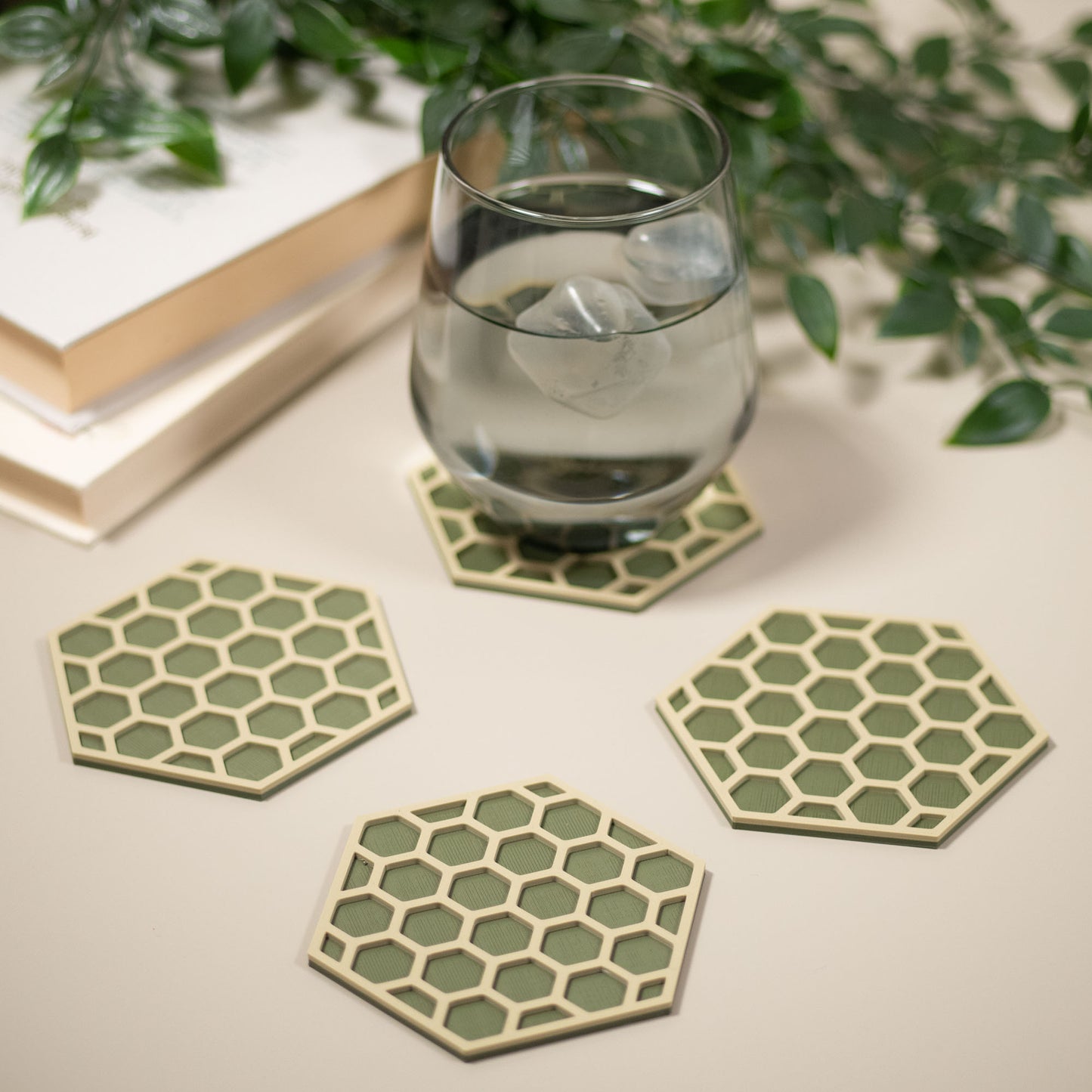 Olive Green Hexagonal Coasters - 4 or 8 pack