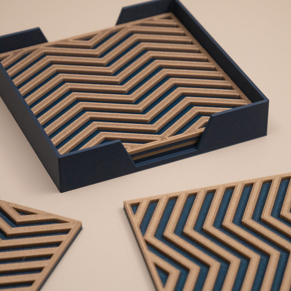 Navy & Gold Coasters Chevron Pattern Square