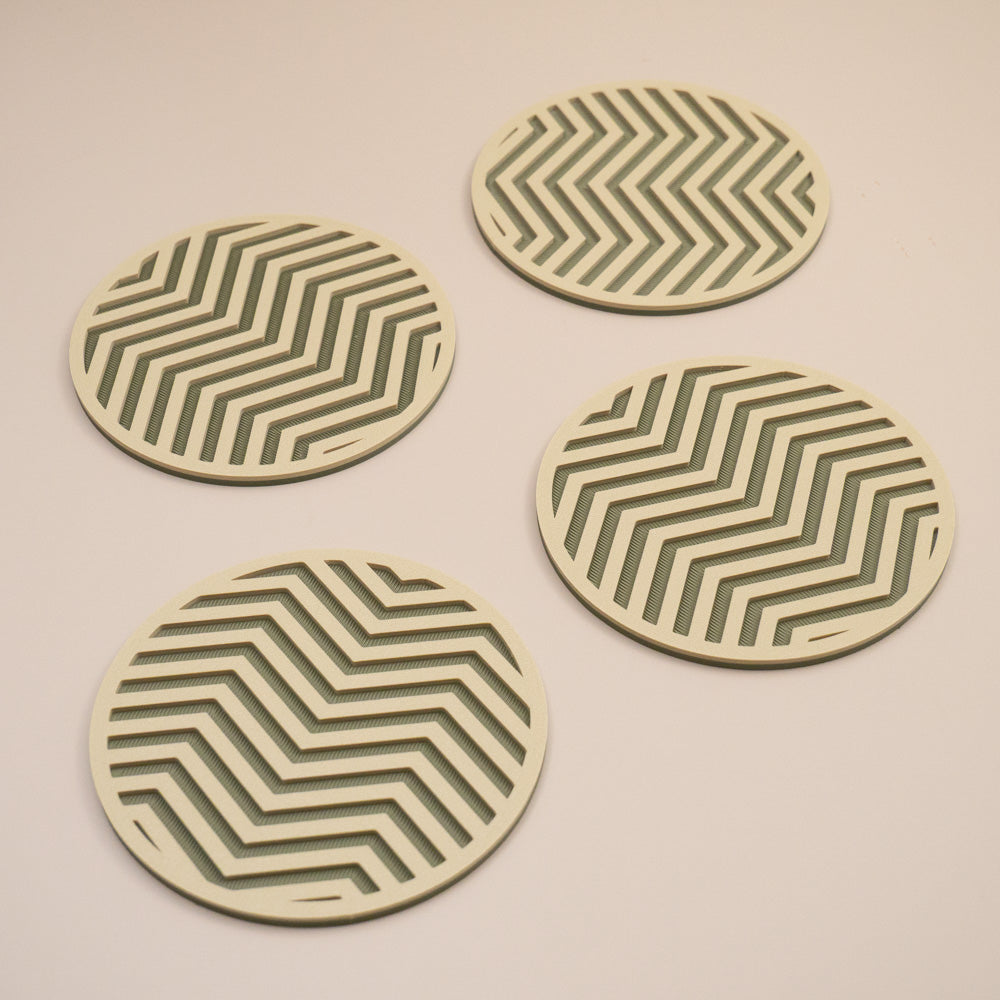 Olive Green Coasters Chevron Pattern Round