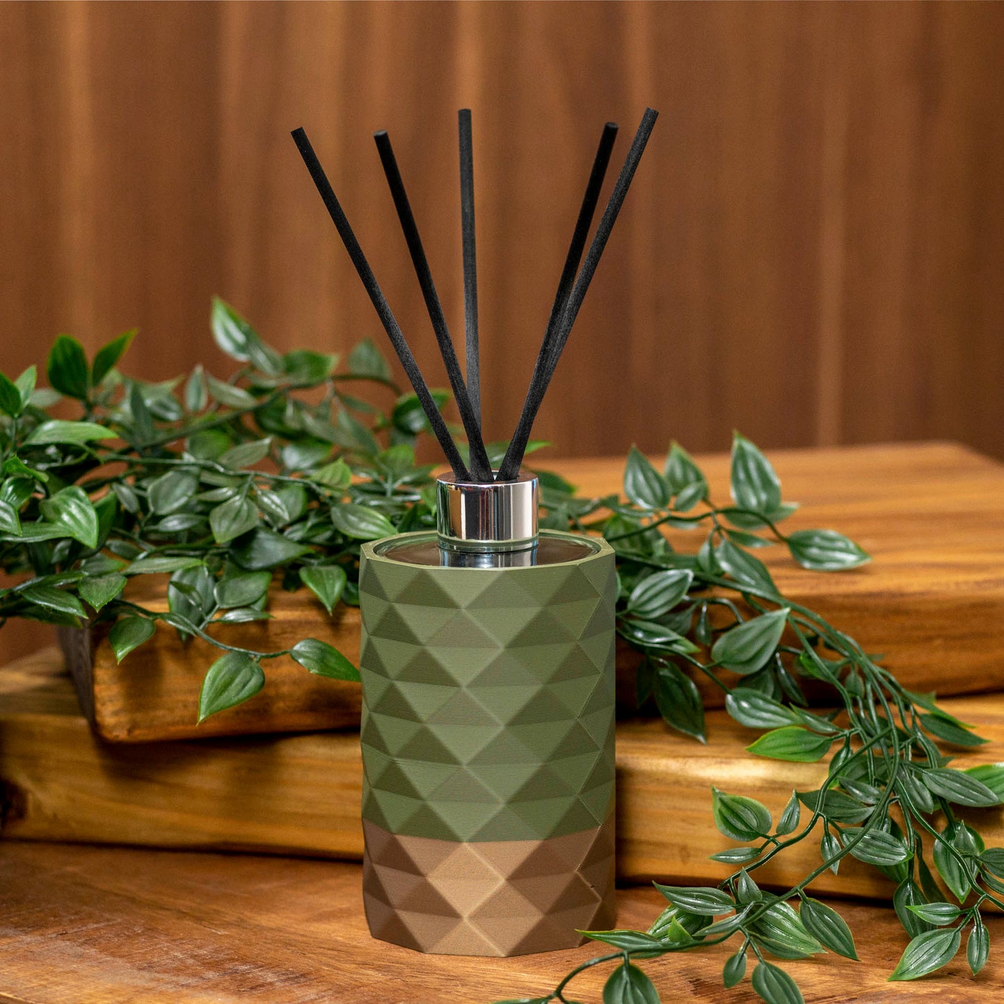 Reed Diffuser Bottle (100ml) with Diamond Pattern - Navy Blue, Sage Green, Black & Gold - Vantage 3D Prints