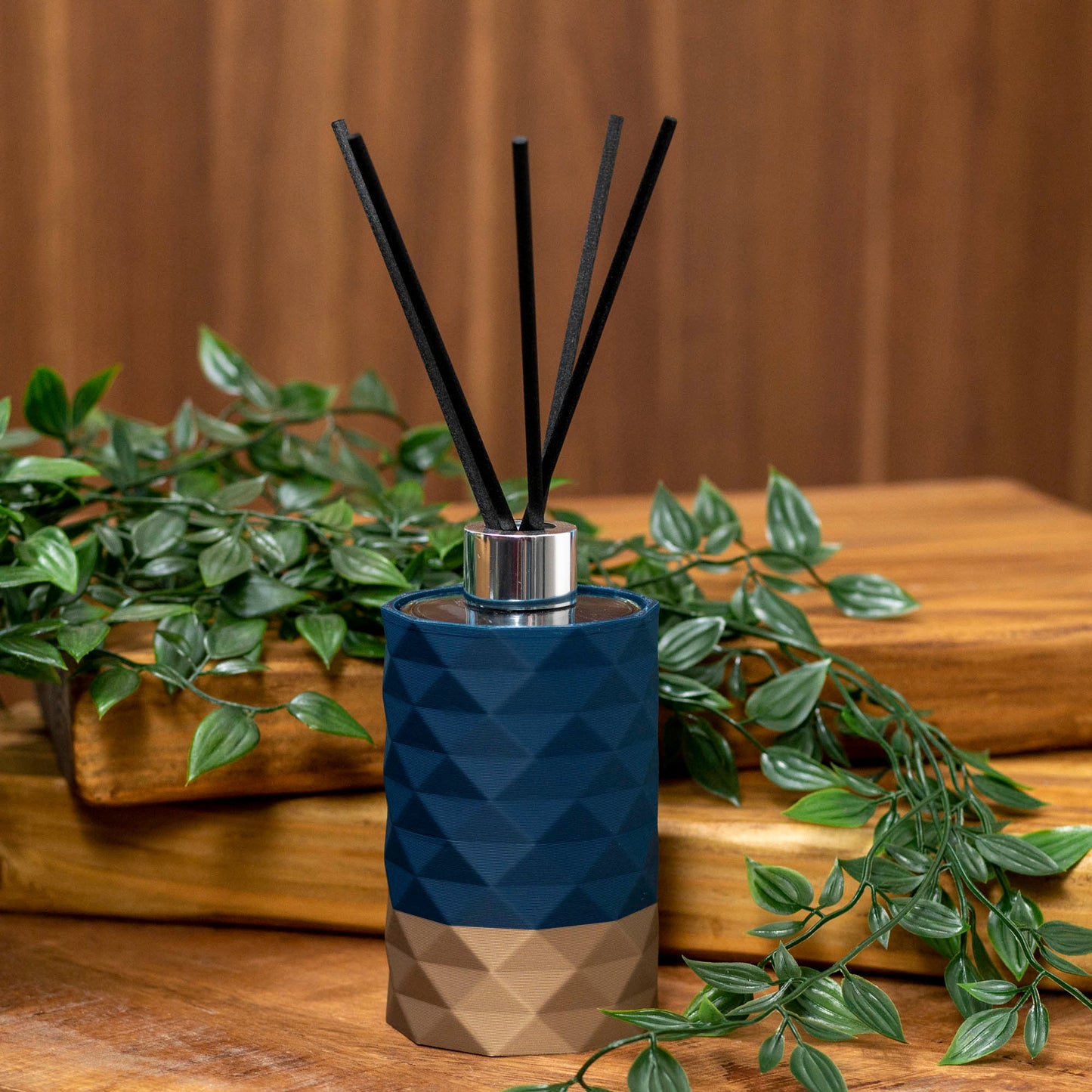 Reed Diffuser Bottle (100ml) with Diamond Pattern - Navy Blue, Sage Green, Black & Gold - Vantage 3D Prints