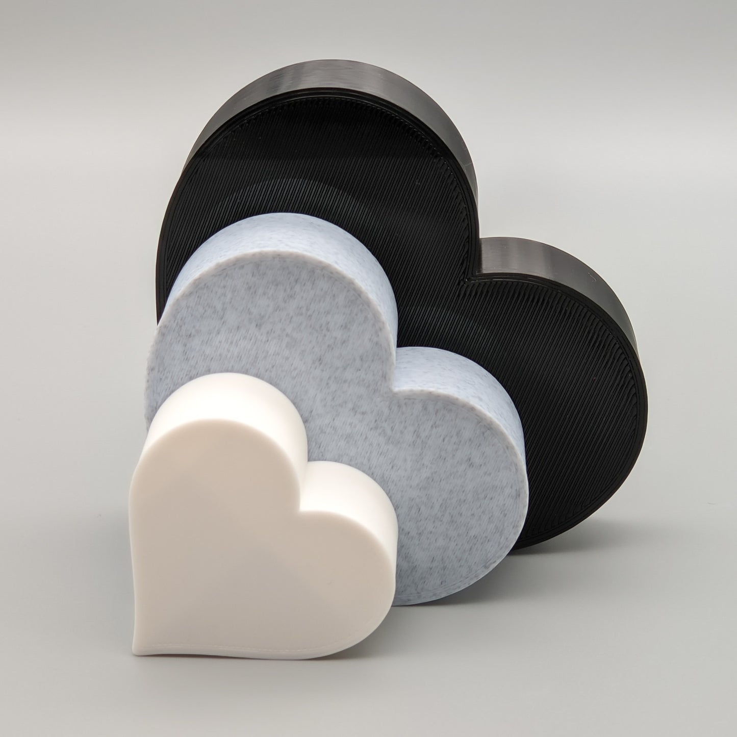 Freestanding Love Heart Ornaments - Black, Stone and White - Set of 3 Hearts - Vantage 3D Prints