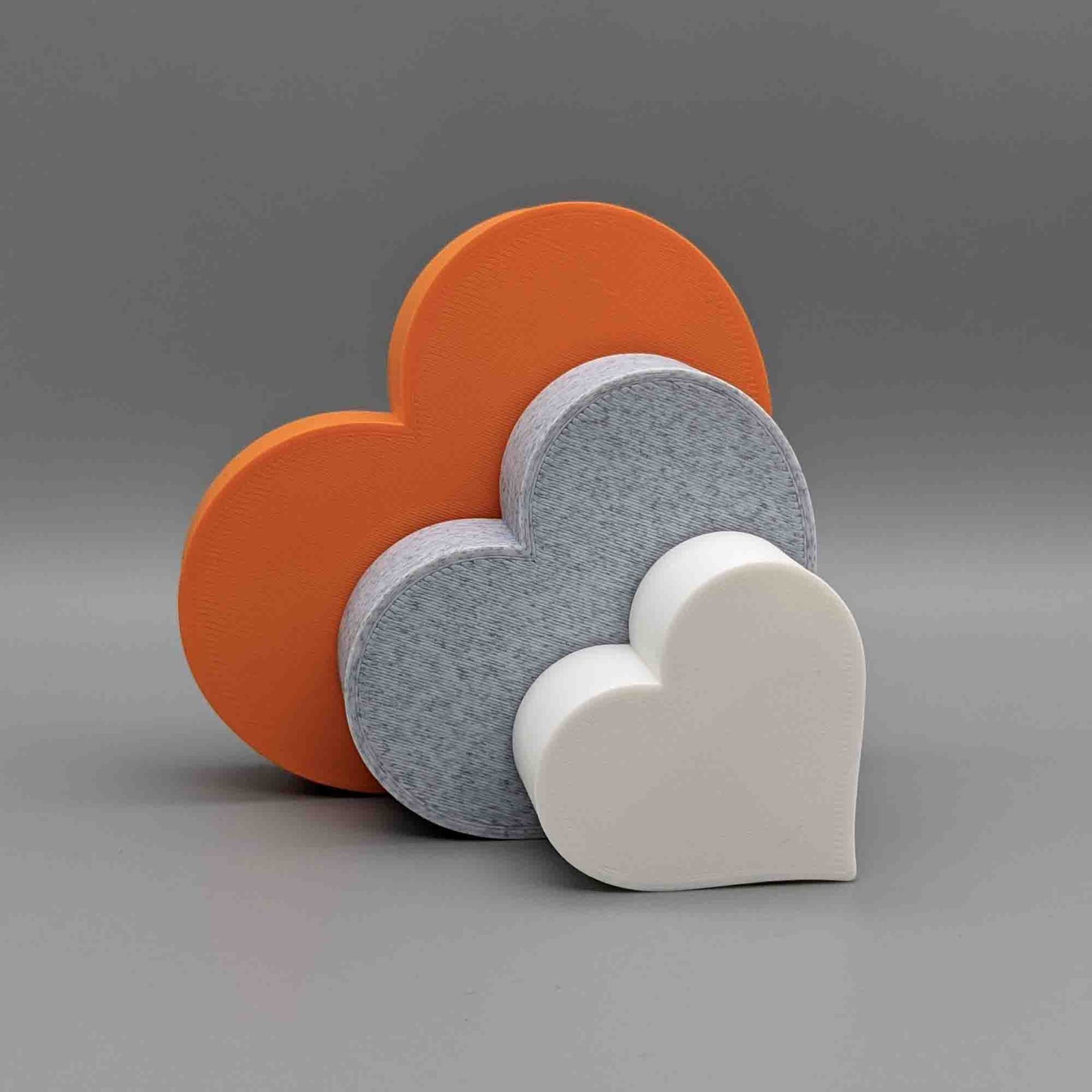 Freestanding Love Heart Ornaments - Orange, Stone and White - Set of 3 Hearts - Vantage 3D Prints