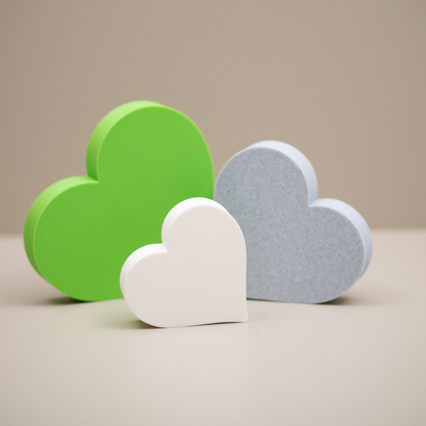 Love Heart Ornaments - Set of of 3 - Lime Green, Stone and White