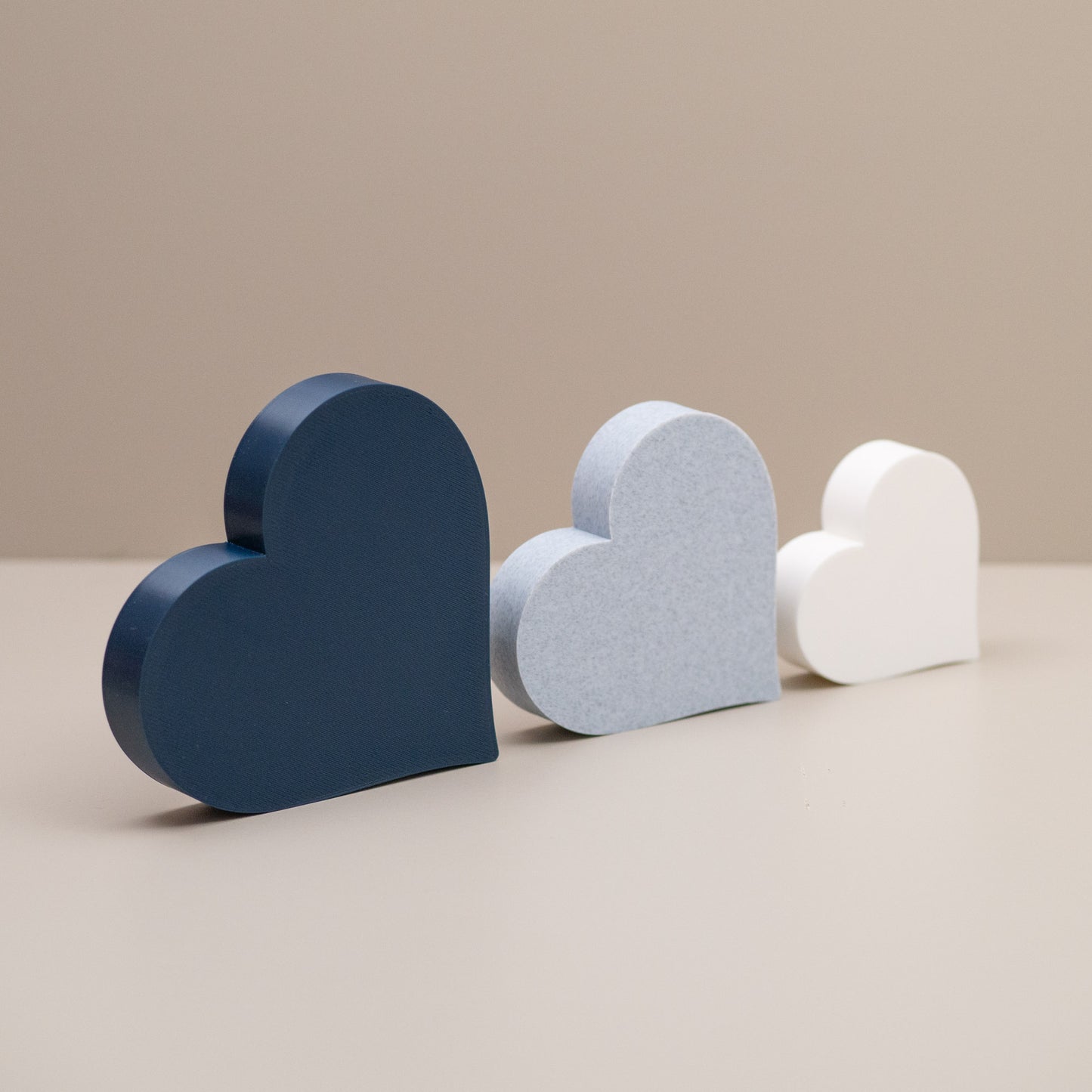 Love Heart Ornaments - Set of of 3 - Navy Blue, Stone and White