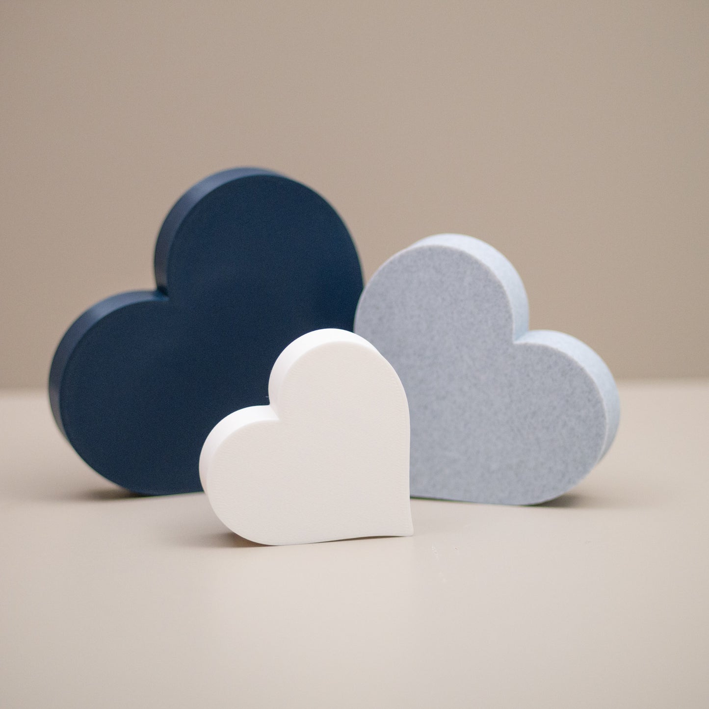 Love Heart Ornaments - Set of of 3 - Navy Blue, Stone and White