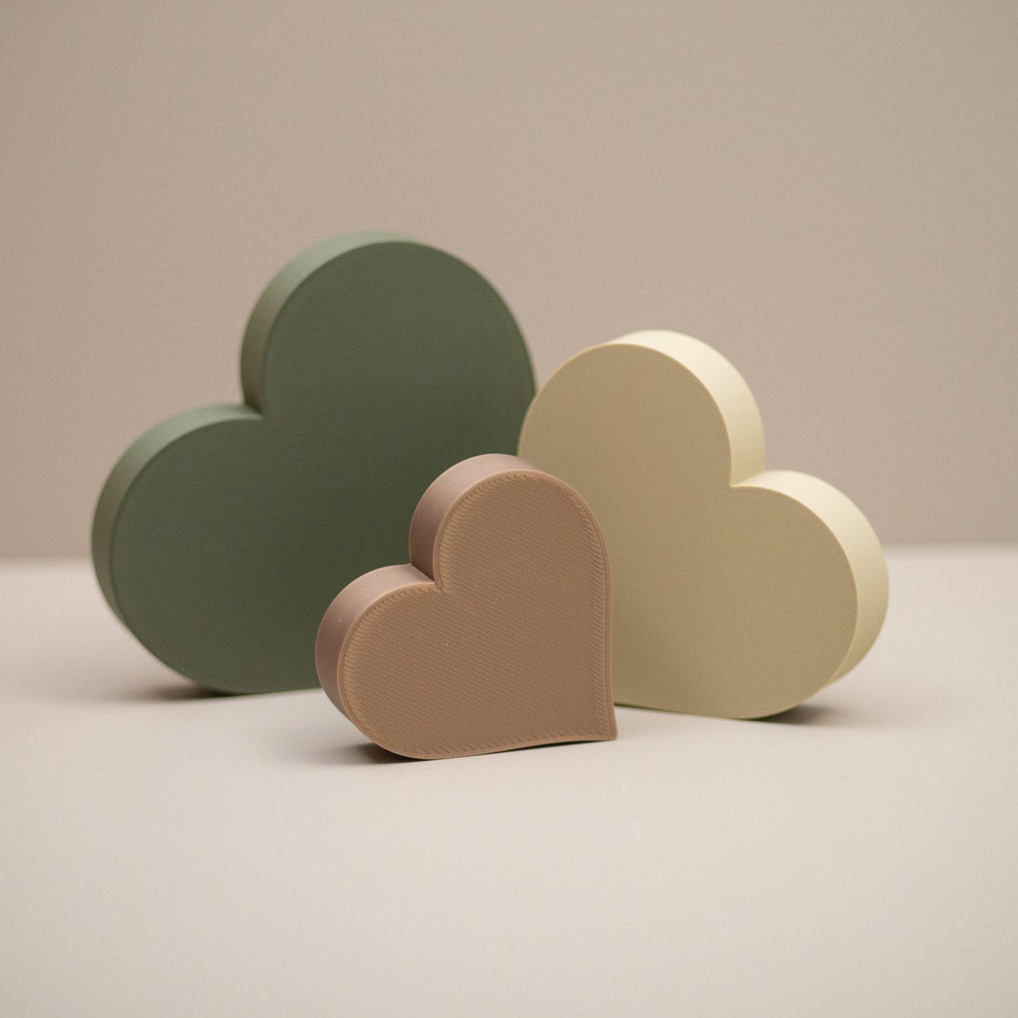 Love Heart Ornaments - Set of of 3 - Dark olive green, light olive and gold