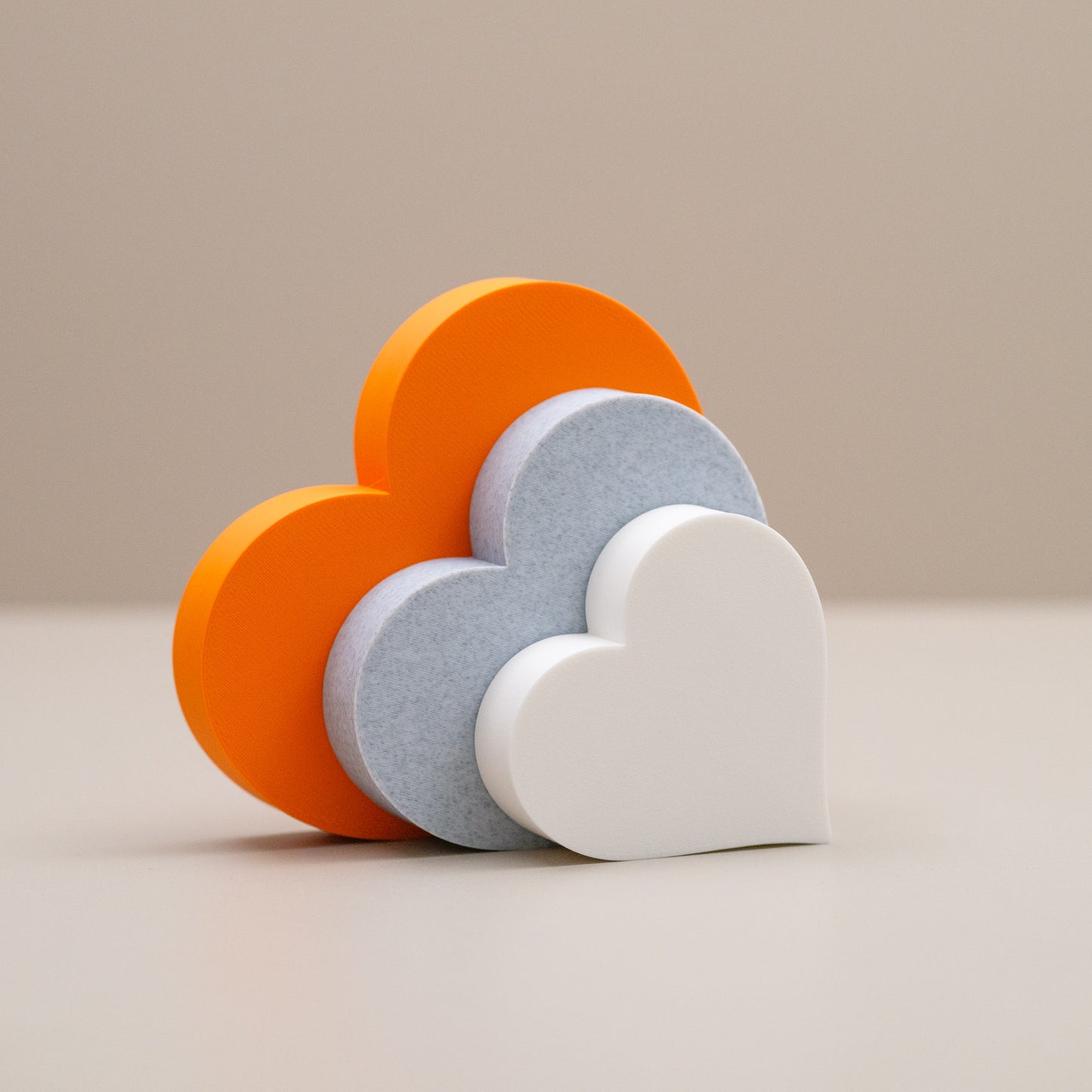 Love Heart Ornaments - Set of of 3 - Orange, Stone and White