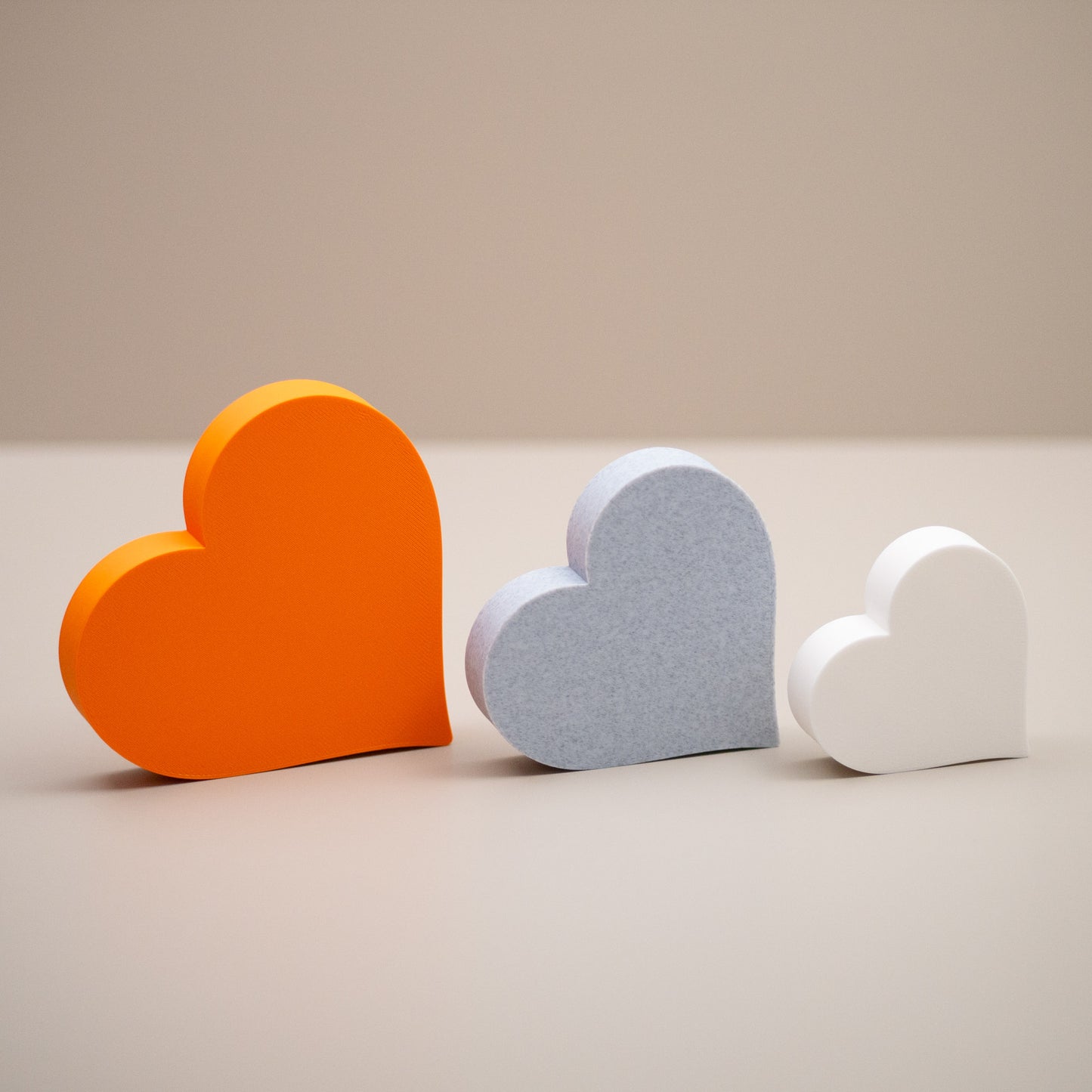 Love Heart Ornaments - Set of of 3 - Orange, Stone and White