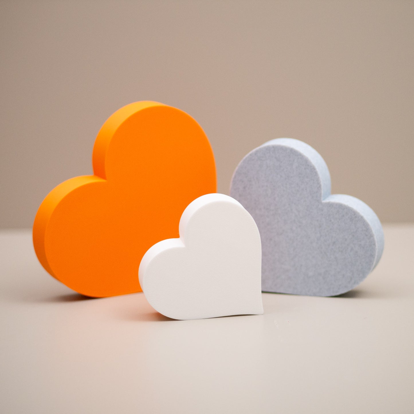 Love Heart Ornaments - Set of of 3 - Orange, Stone and White