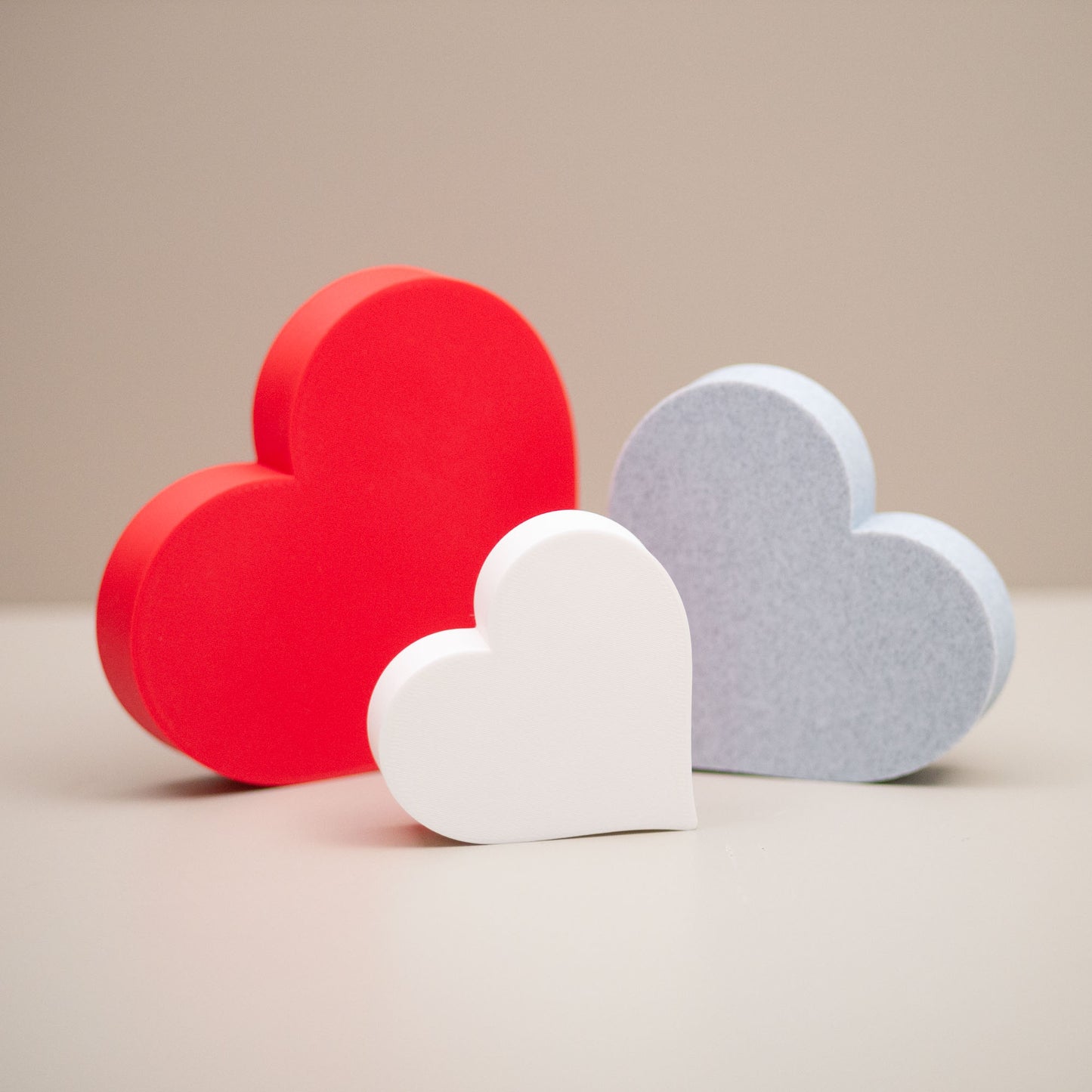 Love Heart Ornaments - Set of of 3 - Red, Stone and White