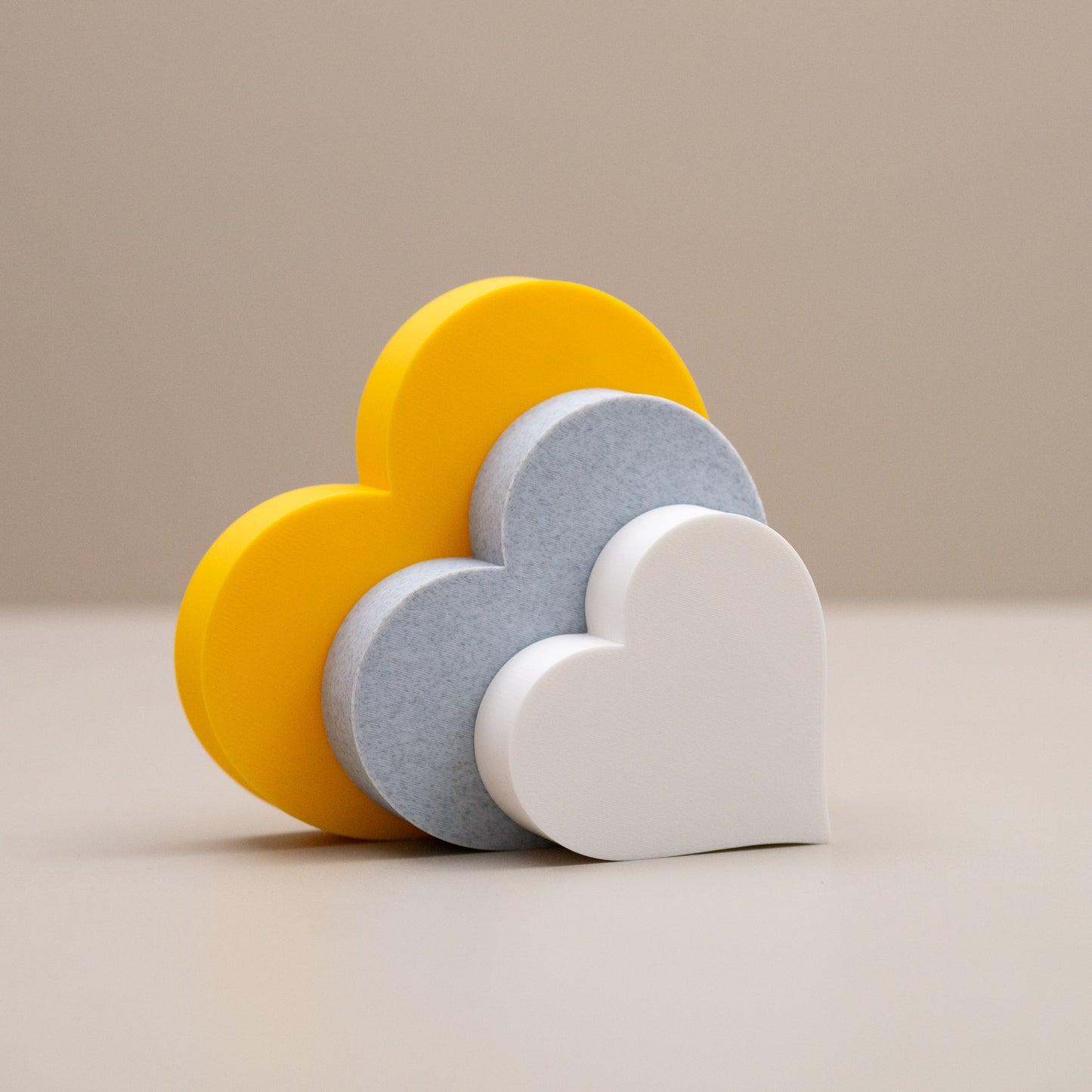 Love Heart Ornaments - Set of of 3 - Yellow, Stone and White