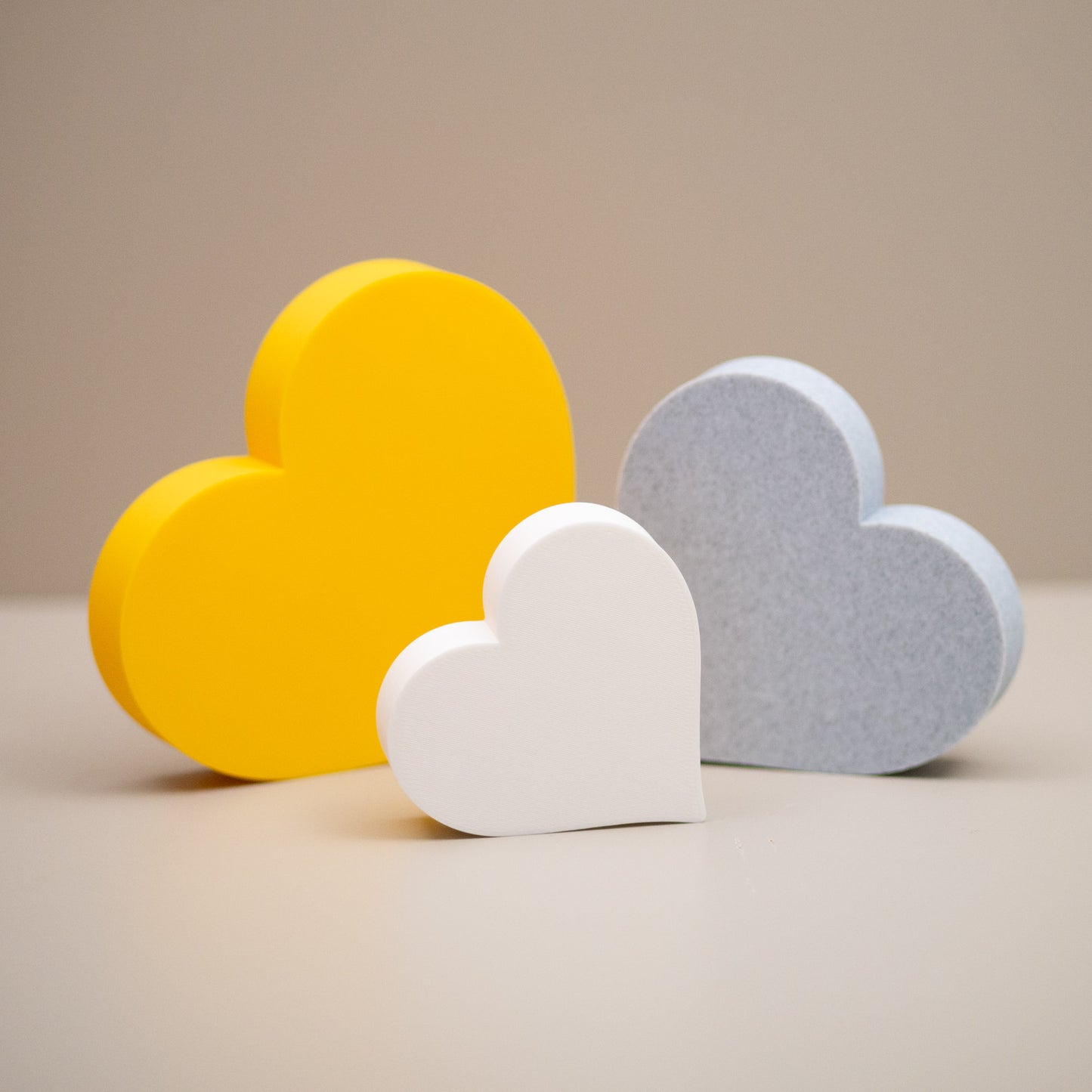 Love Heart Ornaments - Set of of 3 - Yellow, Stone and White