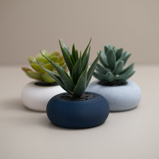 Artificial Succulent Planter : Set of 3 Navy Blue - Fake Succulent in Small Pots - Mini