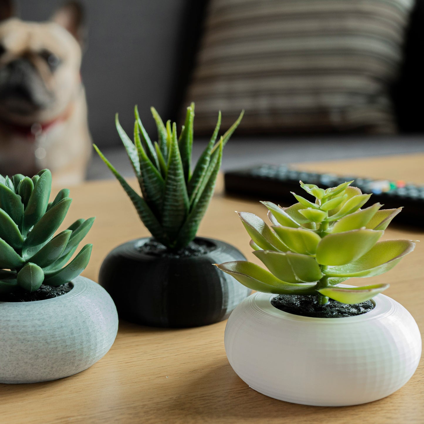 Artificial Succulent Planter - Set of 3 Circular Round - Black, Grey and White - Vantage 3D Prints