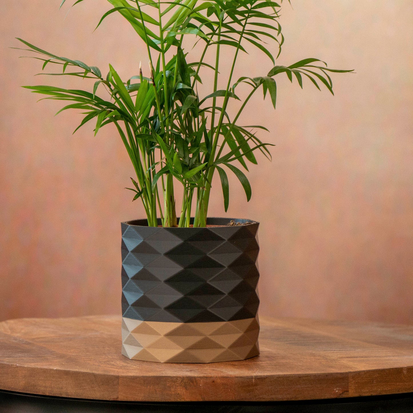 Decorative Plant Pot - Diamond Pattern - Olive Green and Gold - Vantage 3D Prints