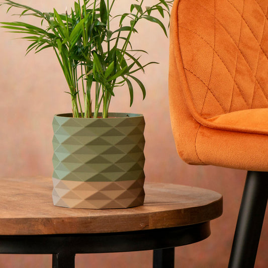 Decorative Plant Pot - Diamond Pattern - Olive Green and Gold - Vantage 3D Prints