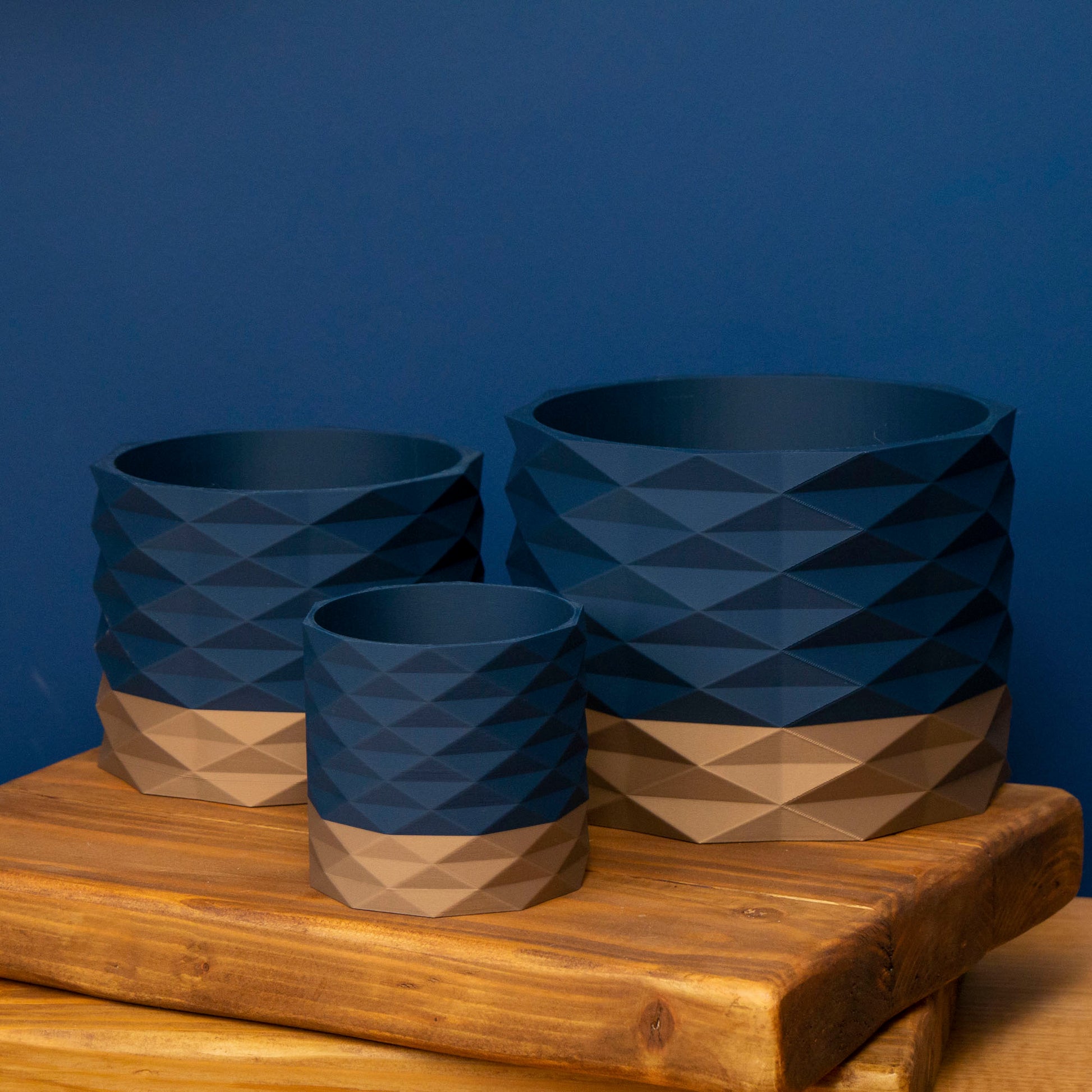 Decorative Plant Pot - Diamond Pattern - Navy Blue and Gold - Vantage 3D Prints