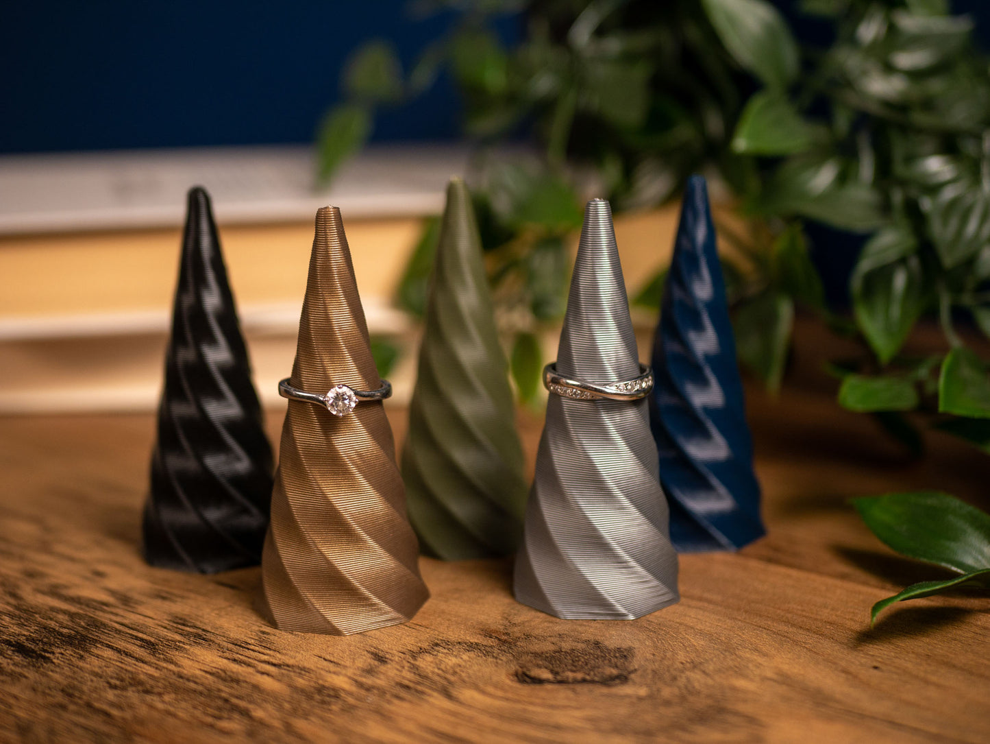 Ring Holder - Swirl/Twist Unicorn Horn - Navy blue, Olive green, Silver, Gold, Black - Vantage 3D Prints