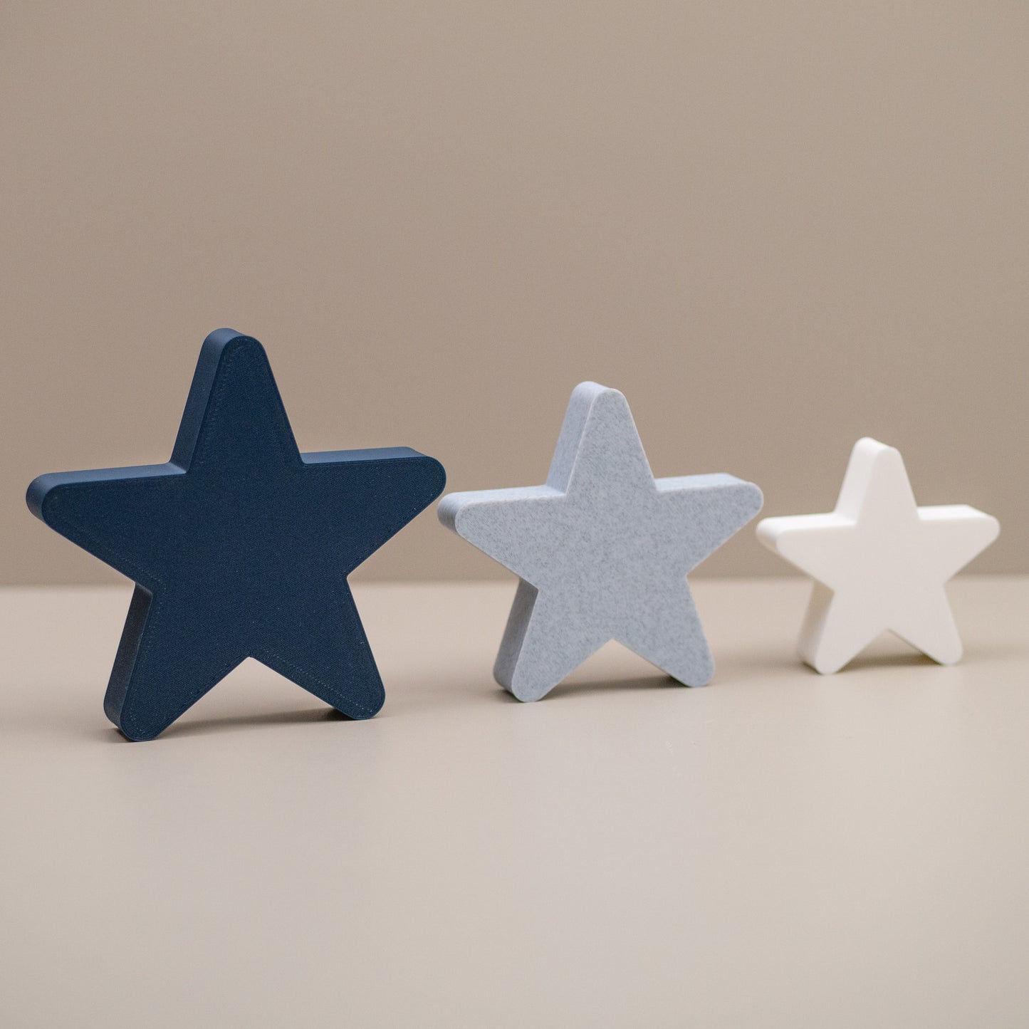 Star Ornaments - Navy Blue, Stone and White - Set of 3 Stars