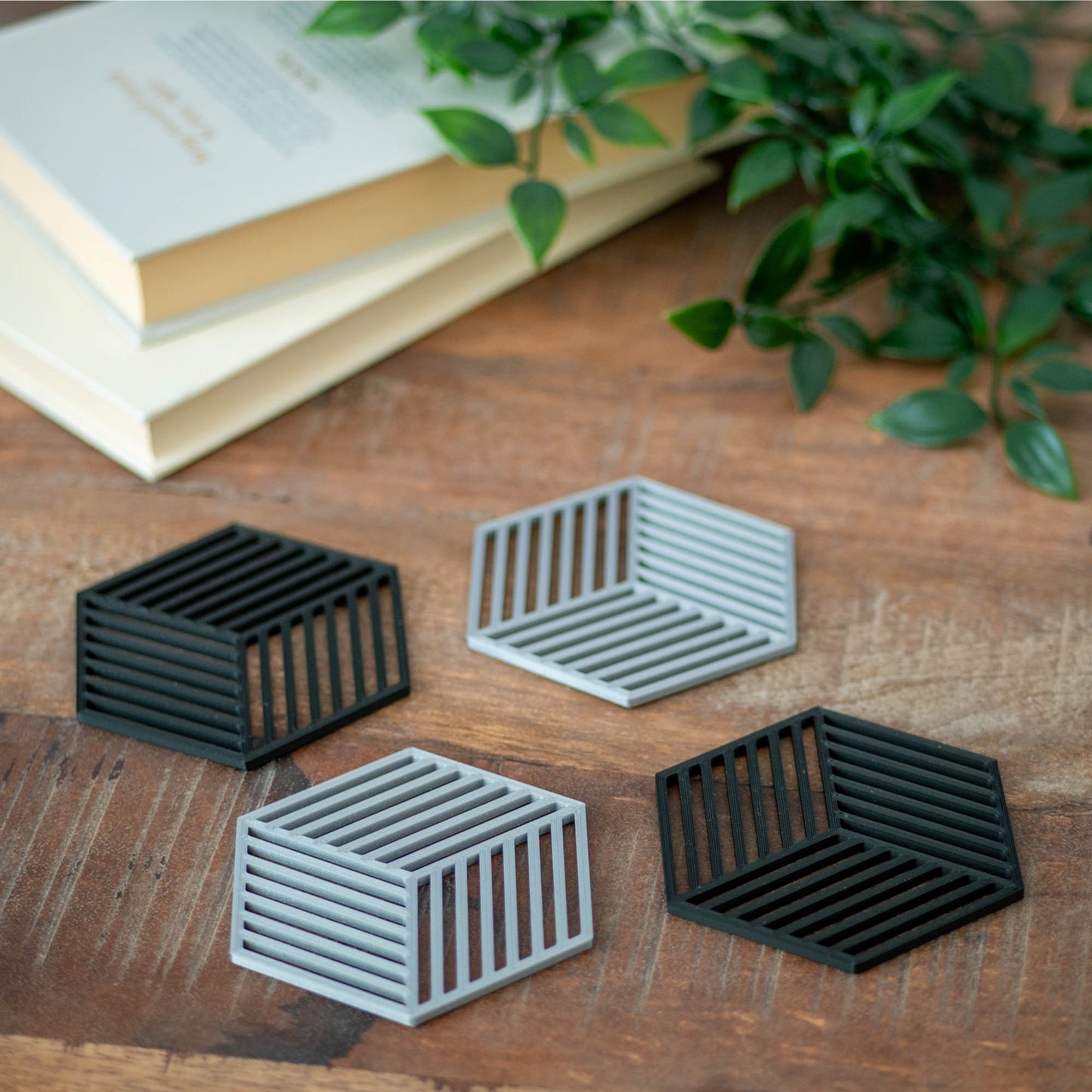 Silver Coloured - Geometric Cube Coasters - 4 or 8 Pack