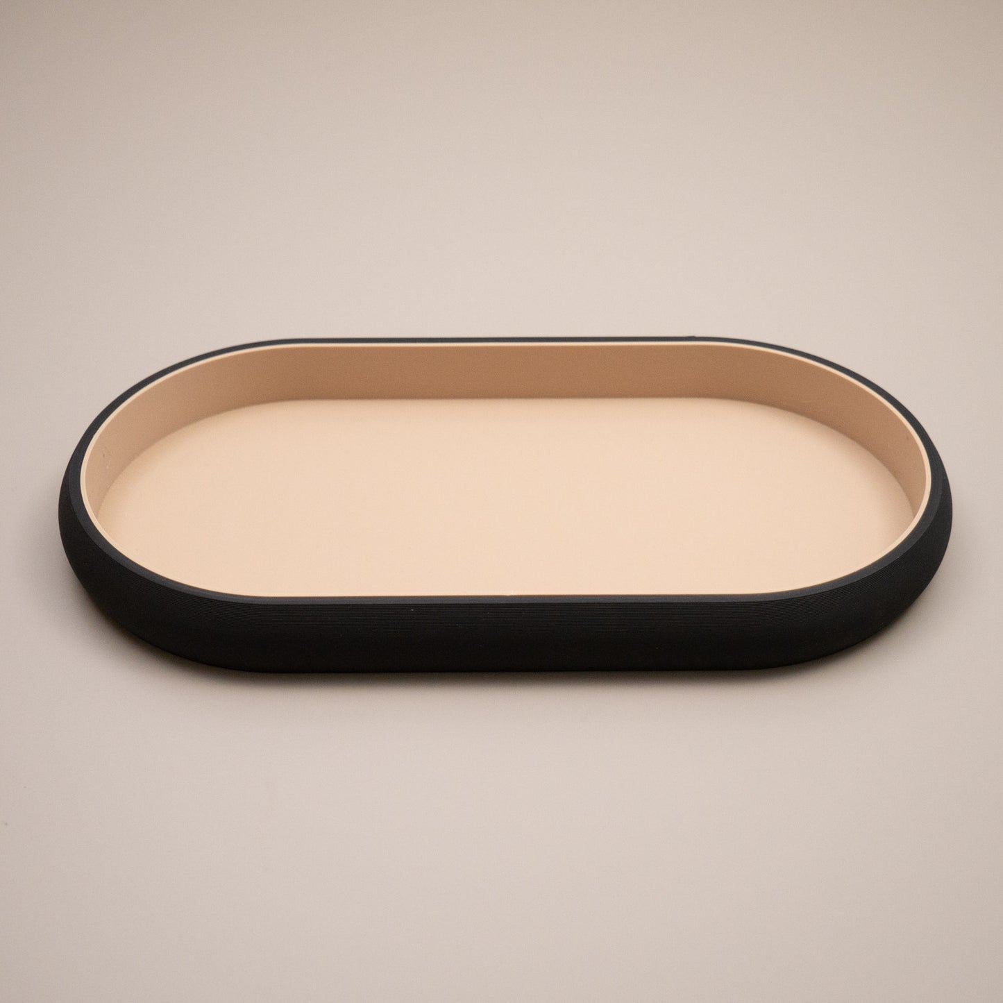 Black and Beige Oval Trinket Dish Catchall: Entryway Tidy Key Tray, Bedside Table Dish