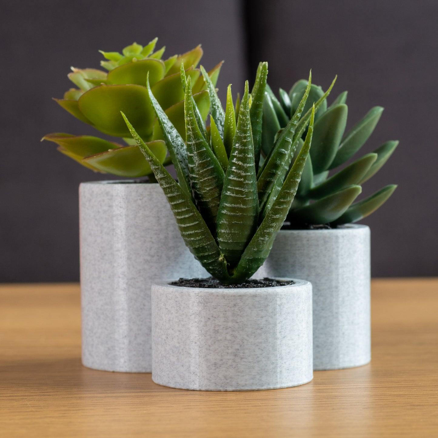 Artificial Succulent Triple Planter - Stone Effect Grey - Vantage 3D Prints