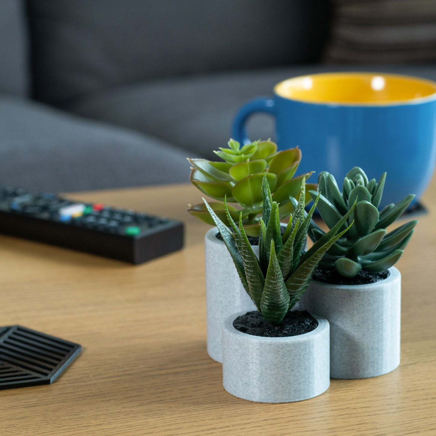Artificial Succulent Triple Planter - Stone Effect Grey - Vantage 3D Prints