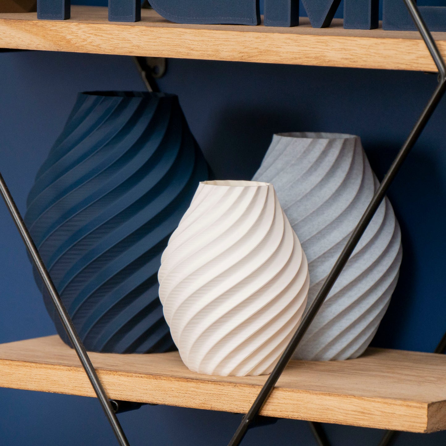 Navy, White and Stone Effect Swirl Decorative Ornament - Vantage 3D Prints