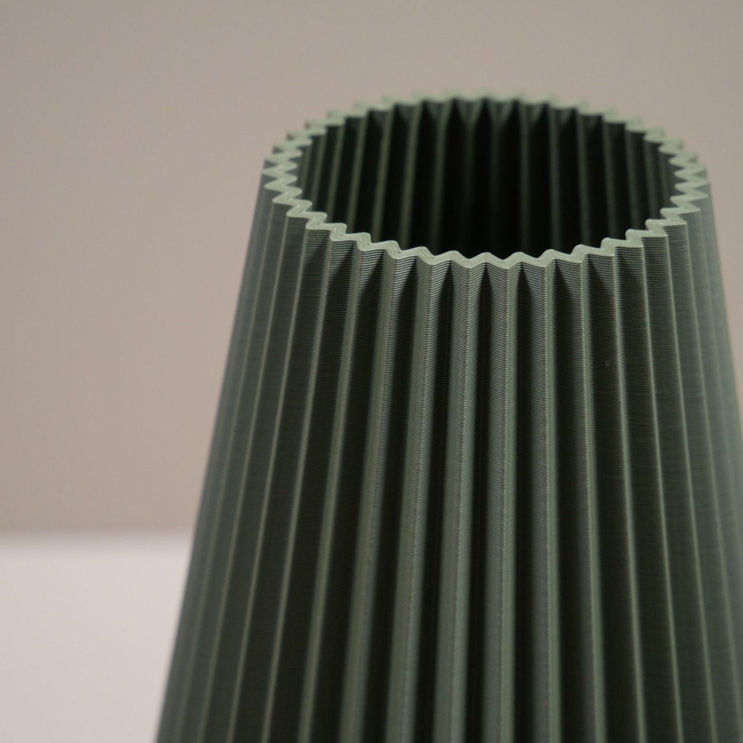 Ridged Vase in Green | Wood Effect Base | For Artificial Flowers - Eco Friendly Homeware