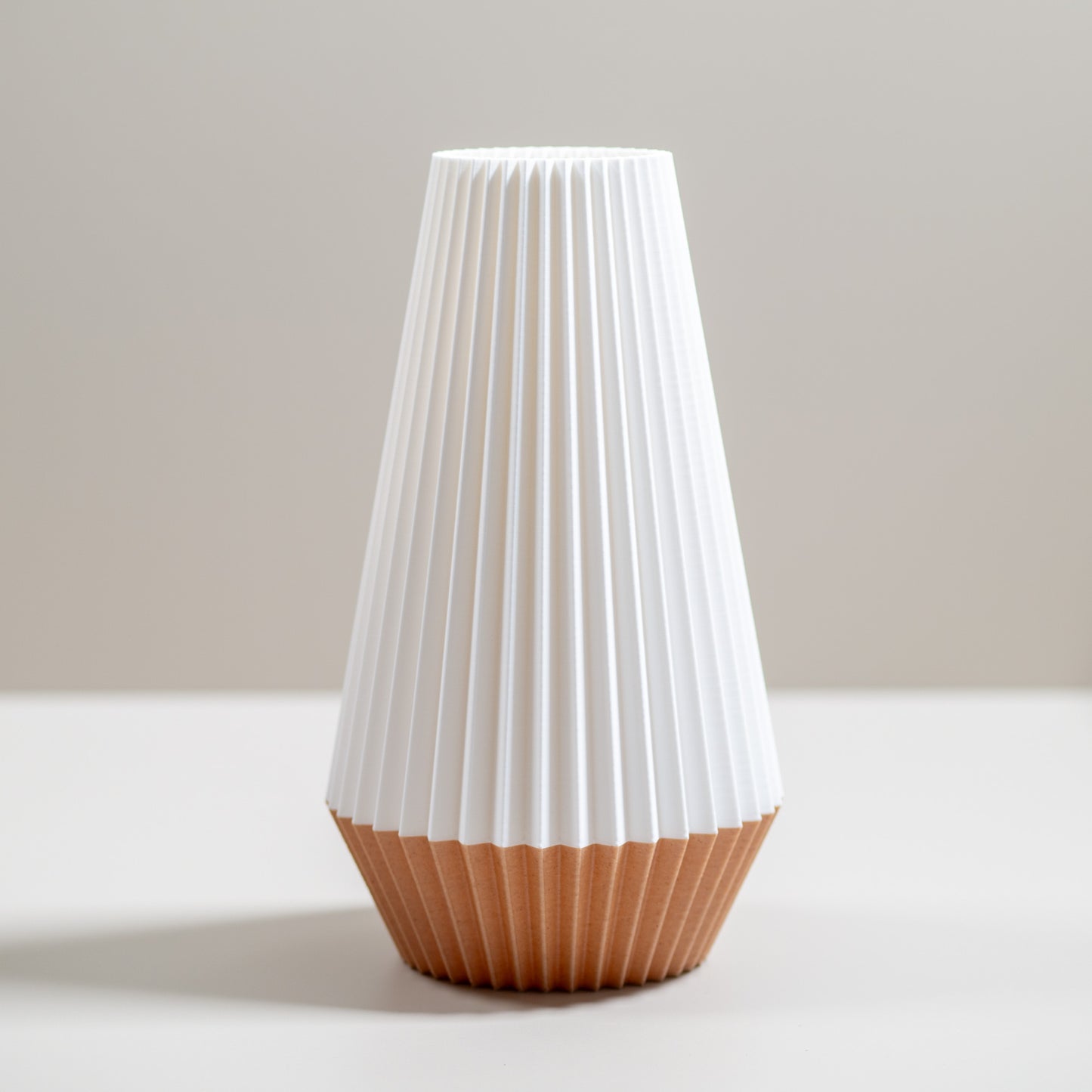 Ridged Vase in White | Wood Effect Base | For Artificial Flowers - Eco Friendly Homeware