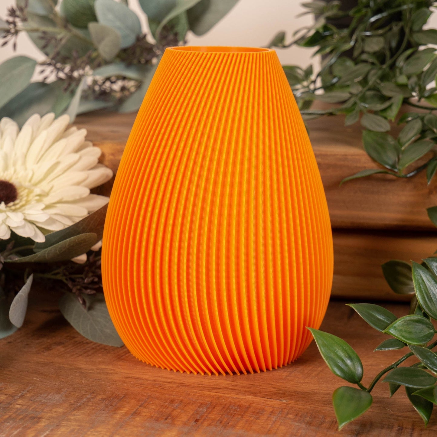 Ribbed Vase - Orange (For artificial or dried flowers only) - Vantage 3D Prints