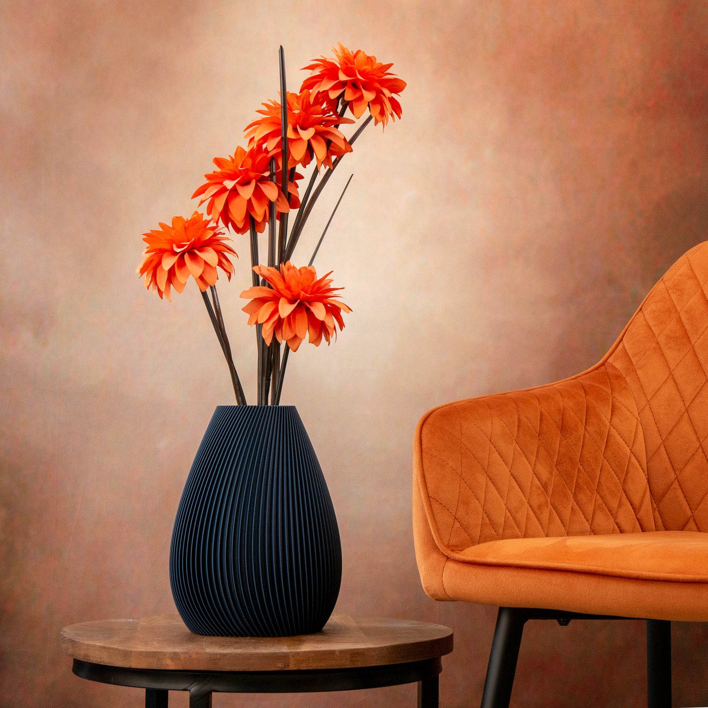 Ribbed Vase - Navy Blue (For artificial or dried flowers only) - Vantage 3D Prints