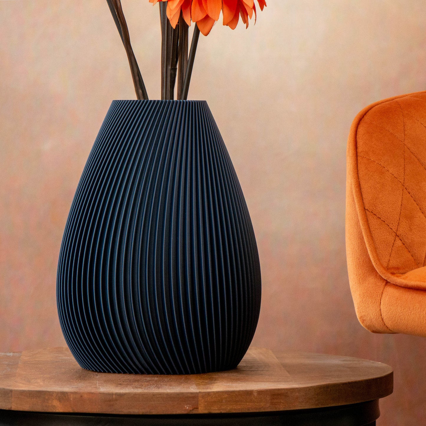 Ribbed Vase - Navy Blue (For artificial or dried flowers only) - Vantage 3D Prints