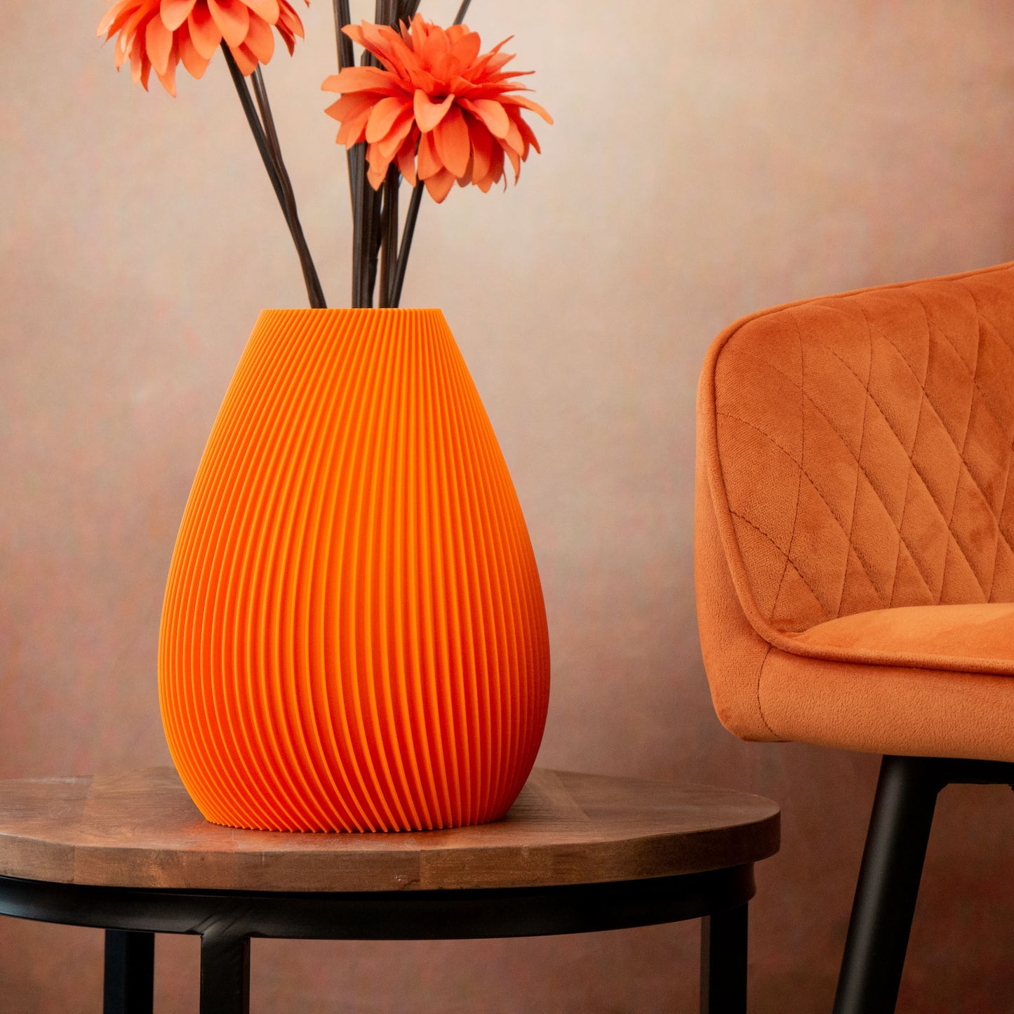 Ribbed Vase - Orange (For artificial or dried flowers only) - Vantage 3D Prints