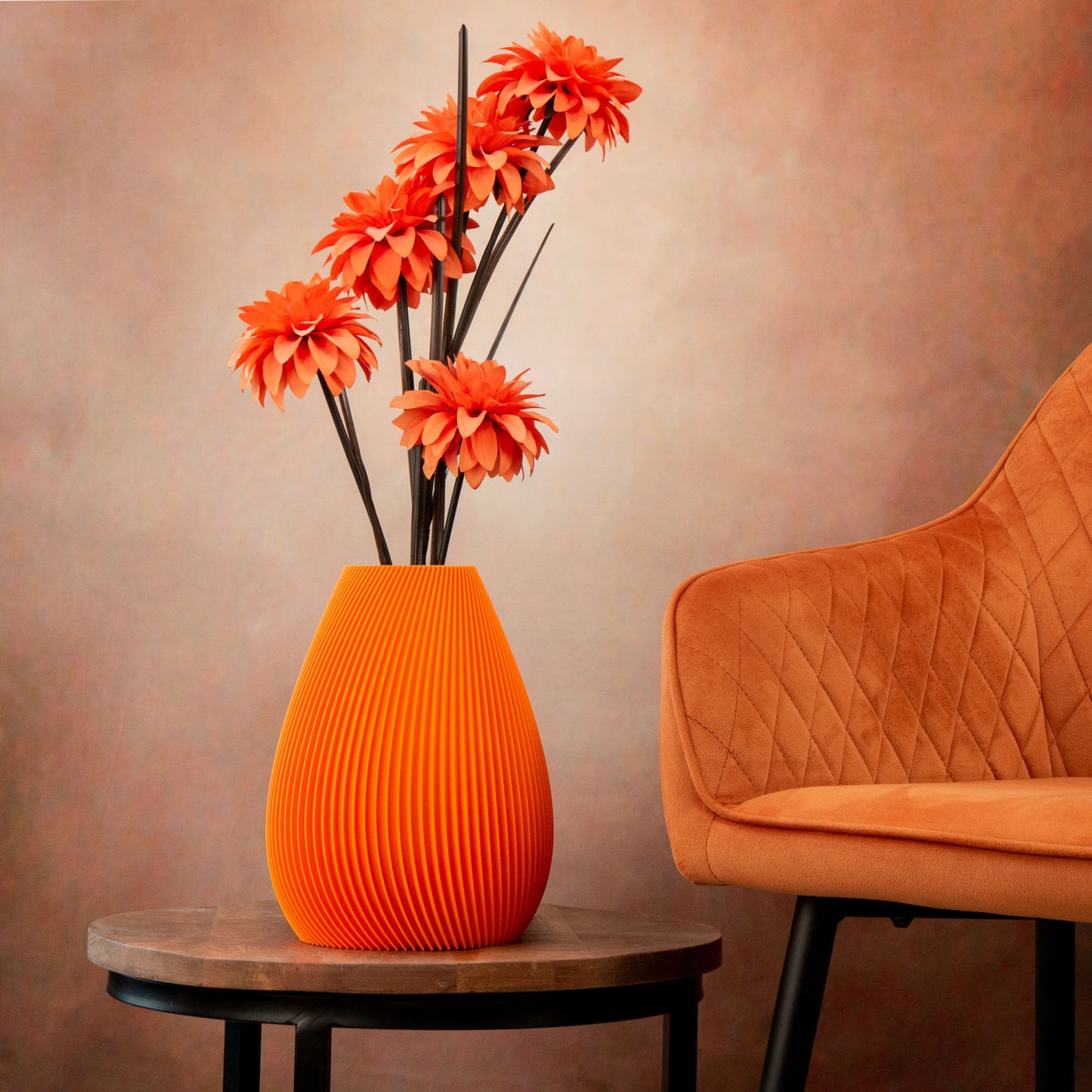 Ribbed Vase - Orange (For artificial or dried flowers only) - Vantage 3D Prints