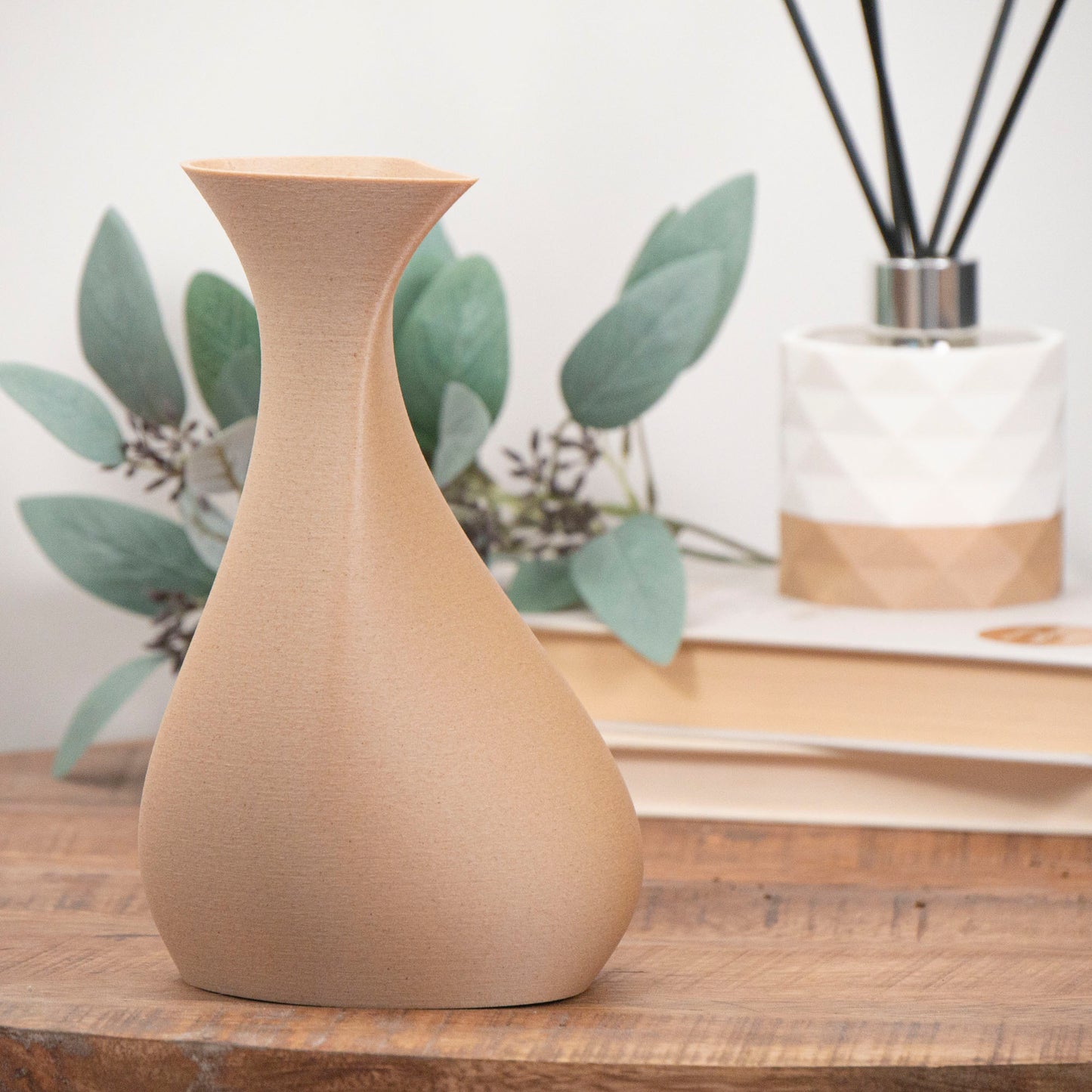 Asymmetric Vase for Artificial Flowers - Wood Effect Brown - Lightweight eco friendly thermoplastic ornament - Home Decor - Vantage 3D Prints