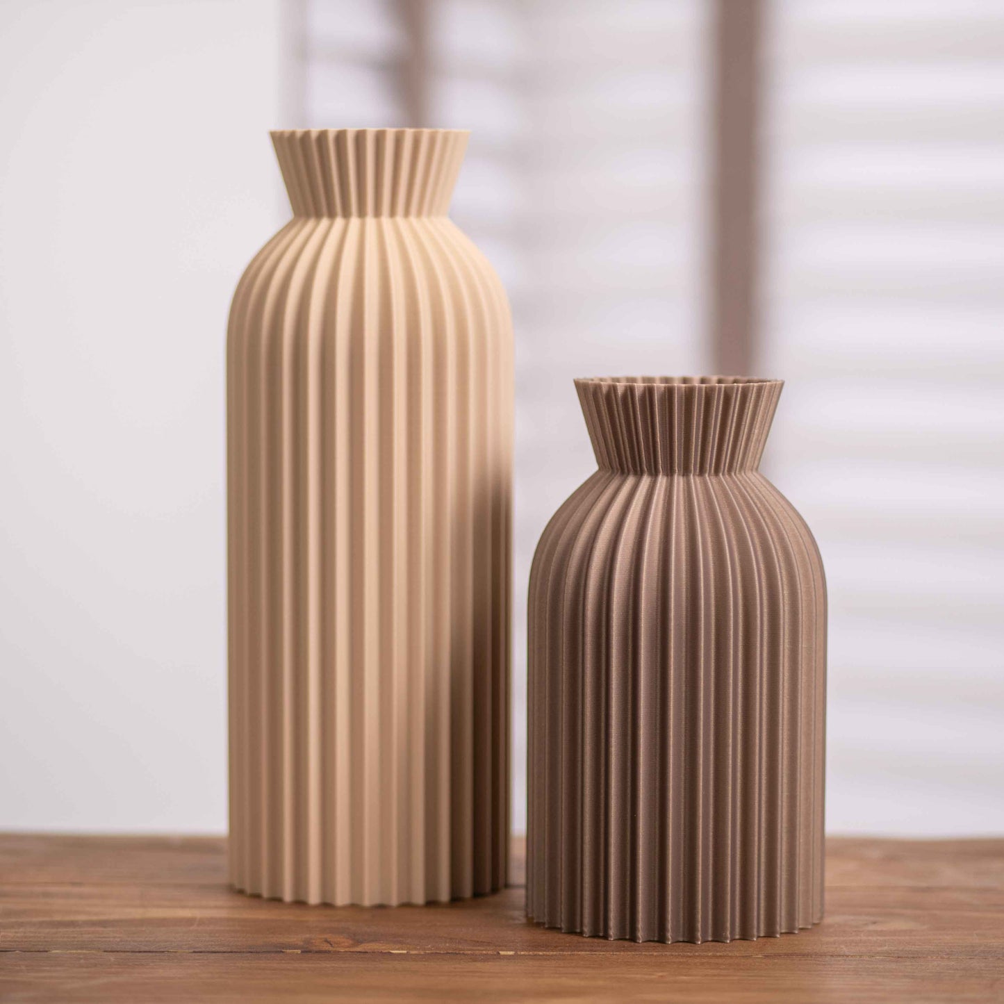 Tall Vase Decorative Ornament Beige & Gold I Ripple Pattern I Neutral Colours