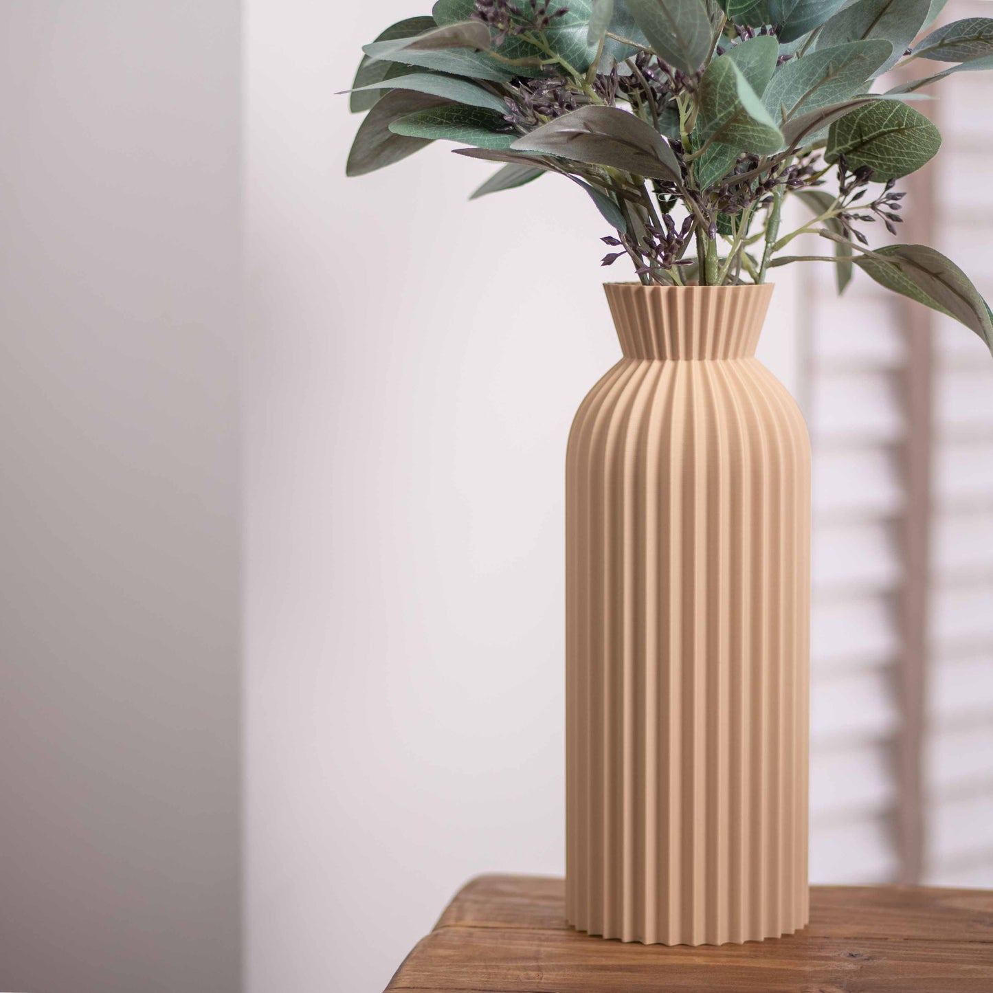 Tall Vase Decorative Ornament Beige & Gold I Ripple Pattern I Neutral Colours
