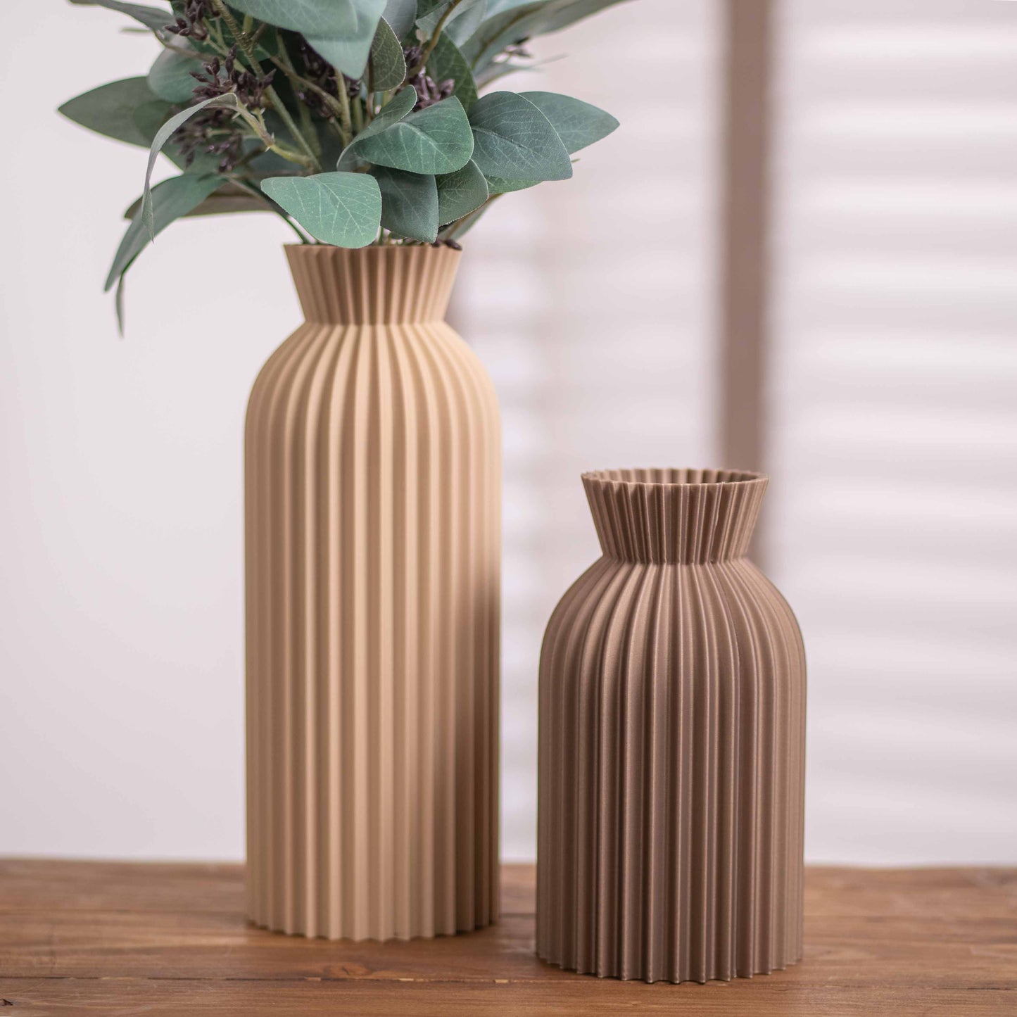 Tall Vase Decorative Ornament Beige & Gold I Ripple Pattern I Neutral Colours