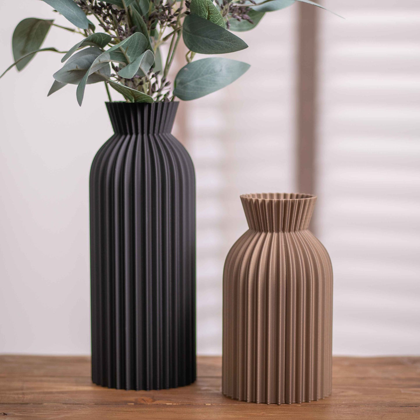 Tall Vase Decorative Ornament Black & Gold - Ripple Pattern