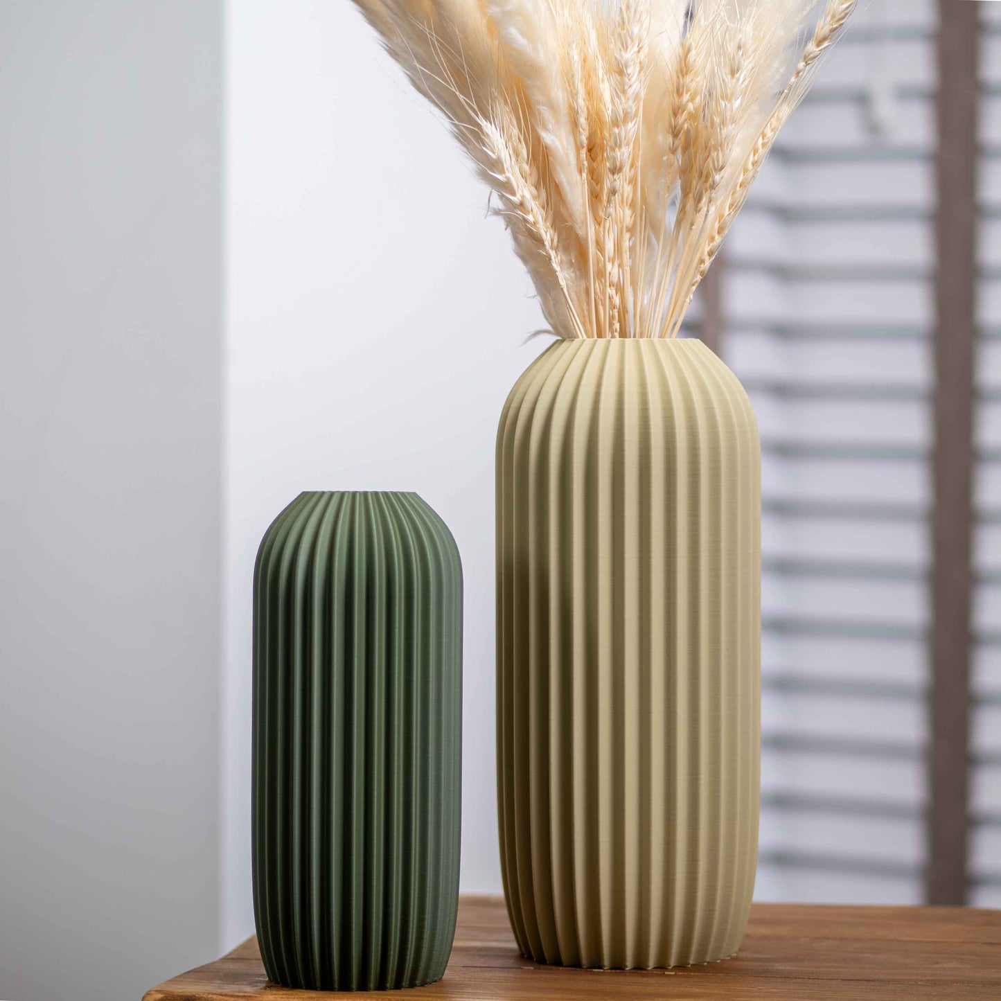 Sage Green Earth Tone Vase | Elegant Pleated Design Ornament for Pampas Grass & Dried Flowers
