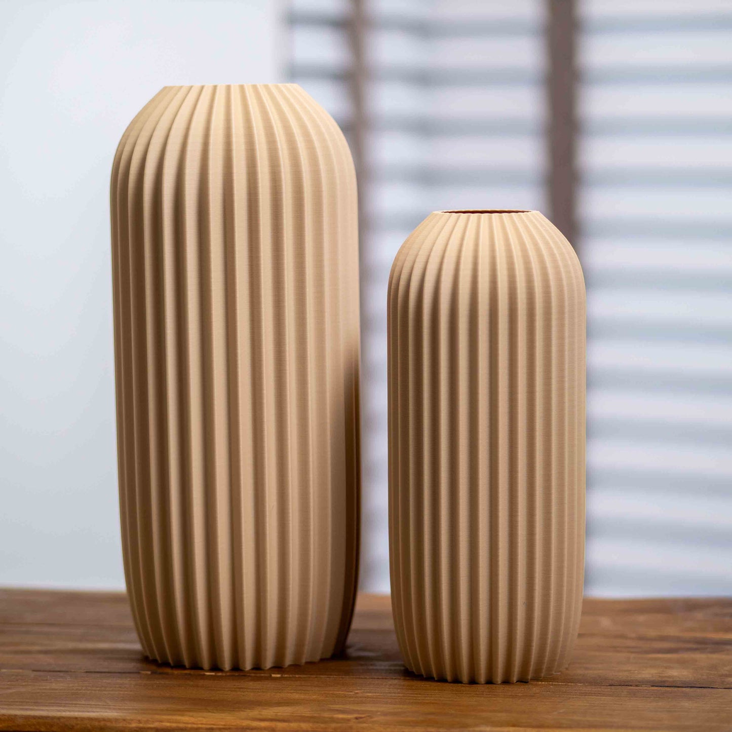 Beige Earth Tone Vase | Elegant Pleated Design Ornament for Pampas Grass & Dried Flowers